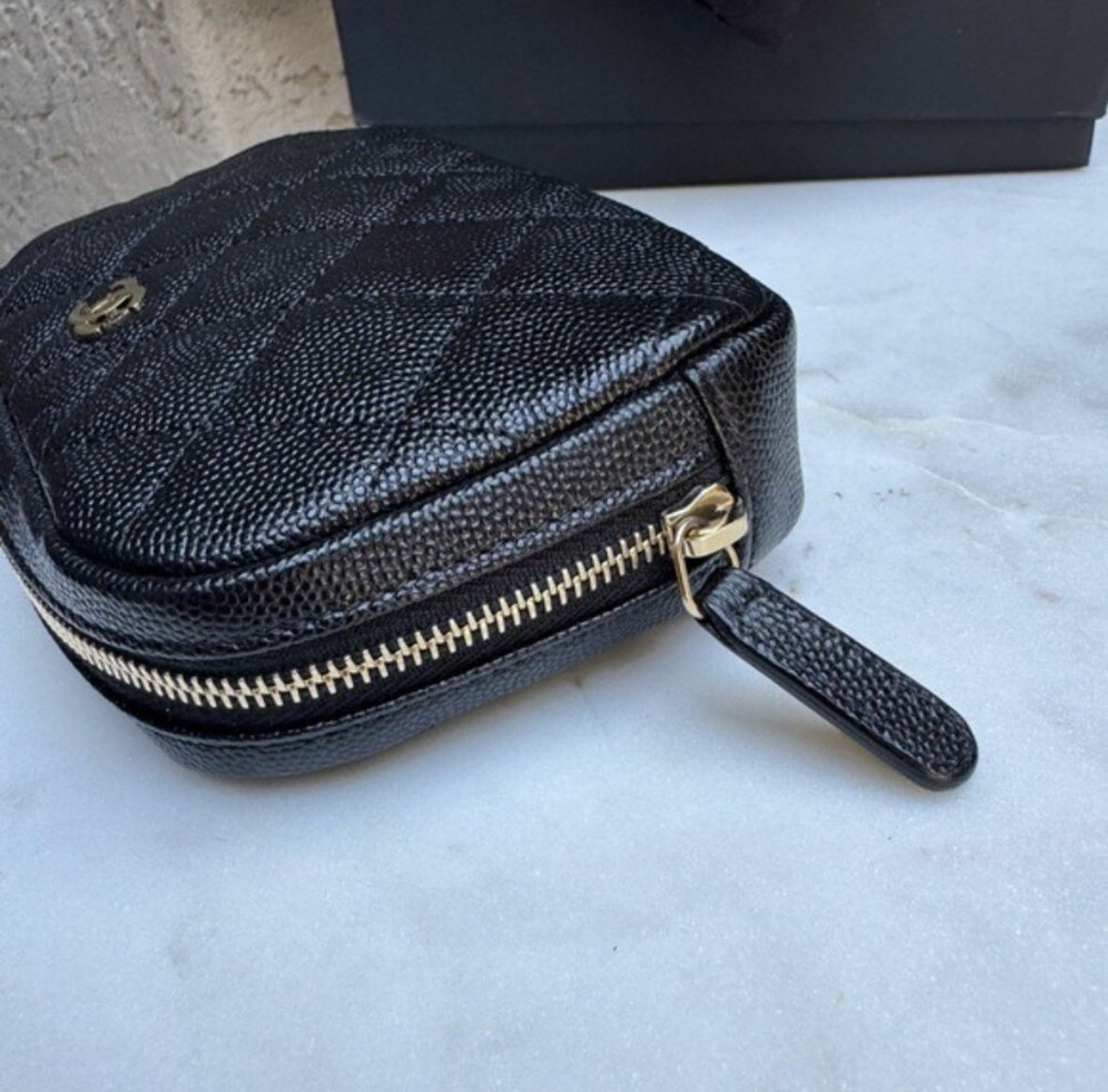 Chanel Small Curvy Quilted Caviar Cosmetic Pouch