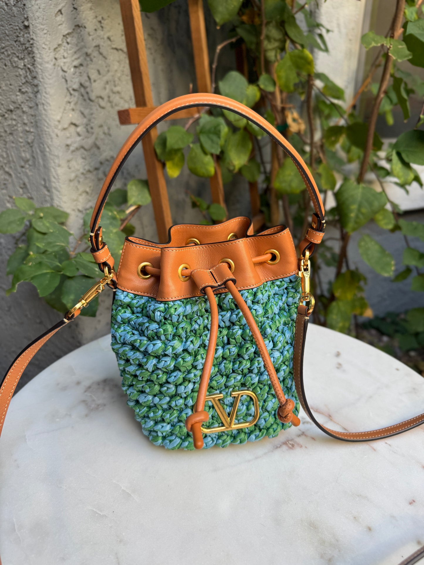 Valentino Garavani VLogo Signature Mini Raffia Bucket Bag