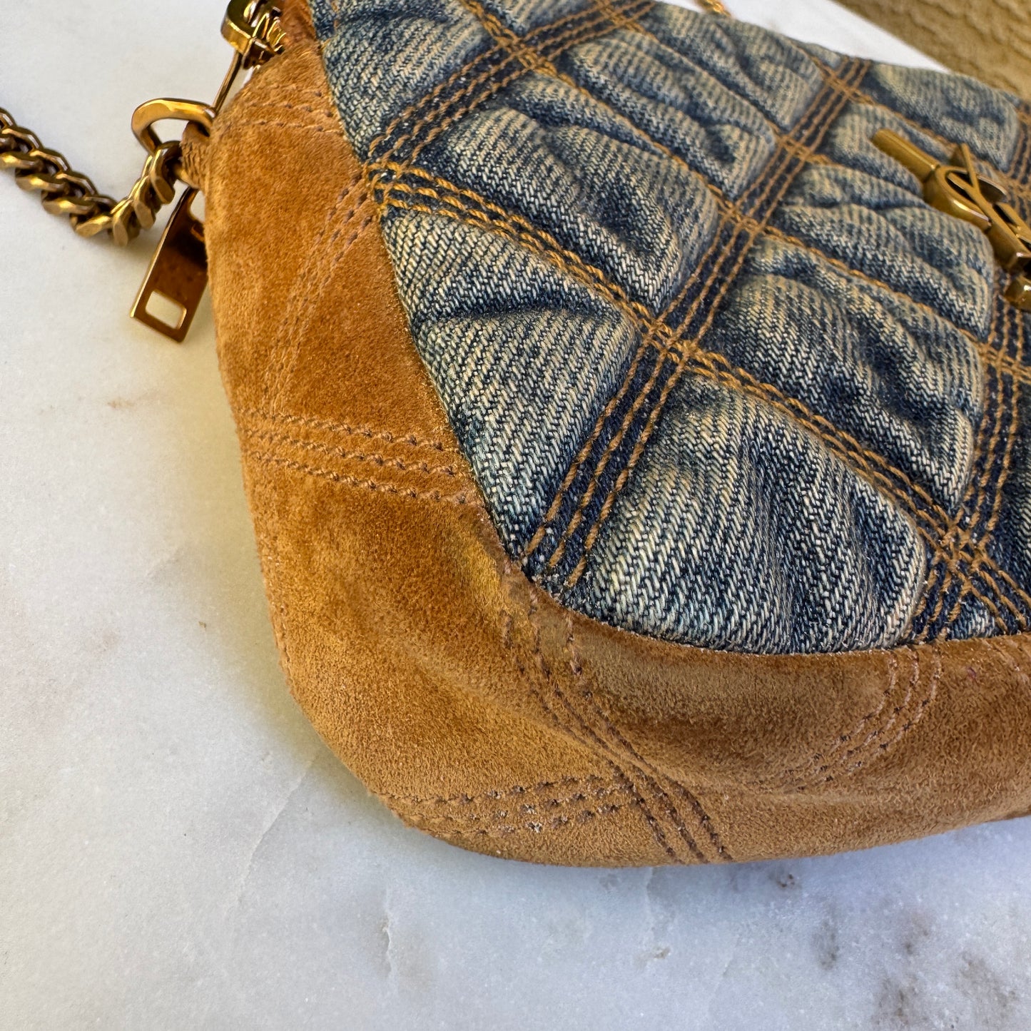 Saint Laurent Denim Becky Double-Zip Crossbody