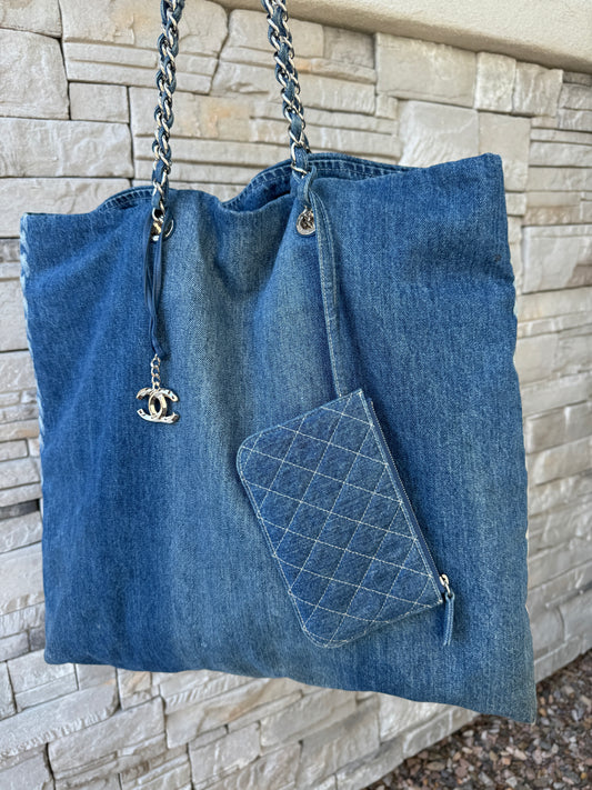 Chanel Large Denim Shopping Bag w/ Pouch