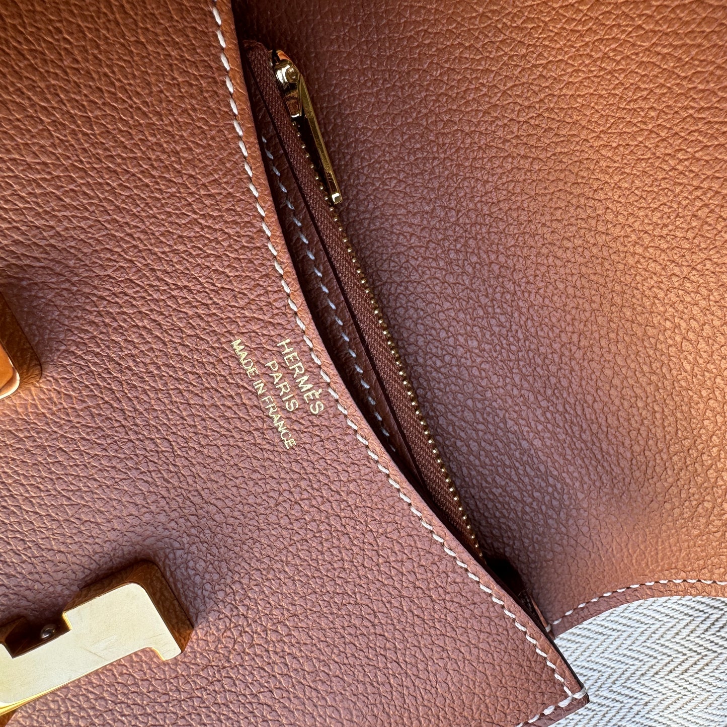 Hermès Gold Evercolor Leather Constance Slim Belt Bag Wallet