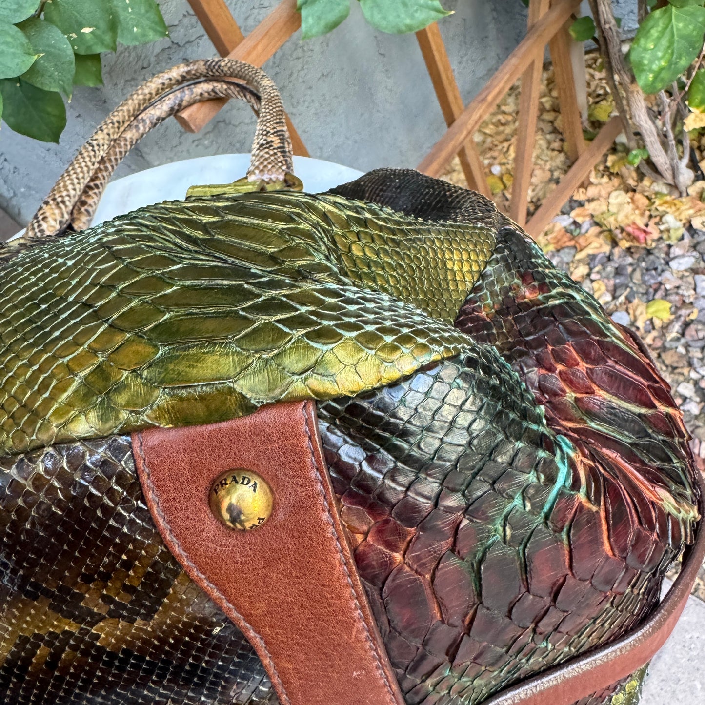 Prada Coccodrillo & Vitello Trimmed Pitone Patch Tote