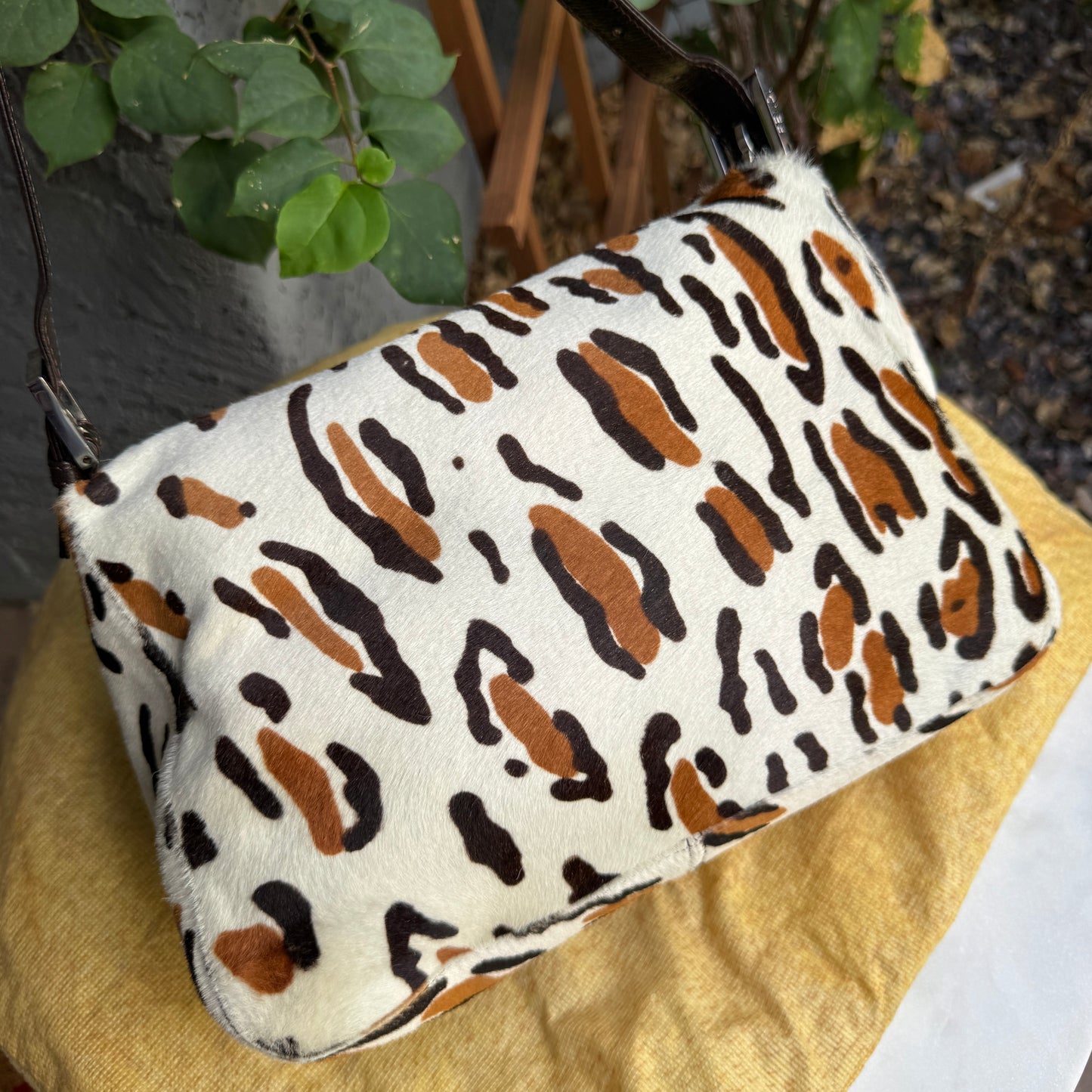 Fendi Vintage Leopard Ponyhair Mama Baguette Shoulder Bag