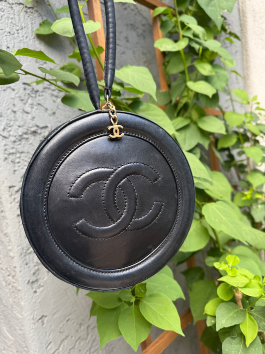 Chanel CC Round Timeless Vintage Lambskin Wristlet Handle Bag
