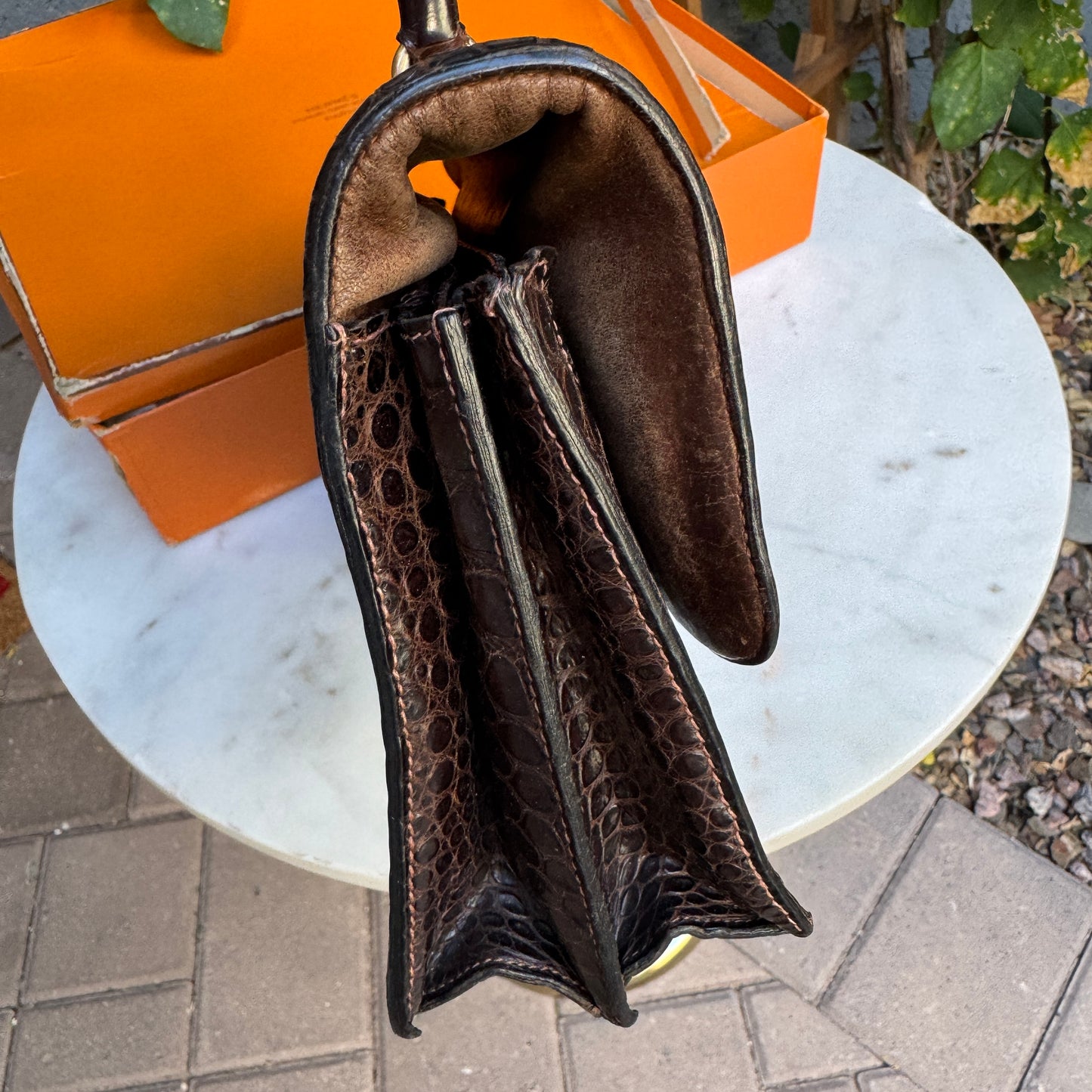 Hermès Vintage Shiny Crocodile Sac Chaine d'Ancre Top Handle Accordion Bag