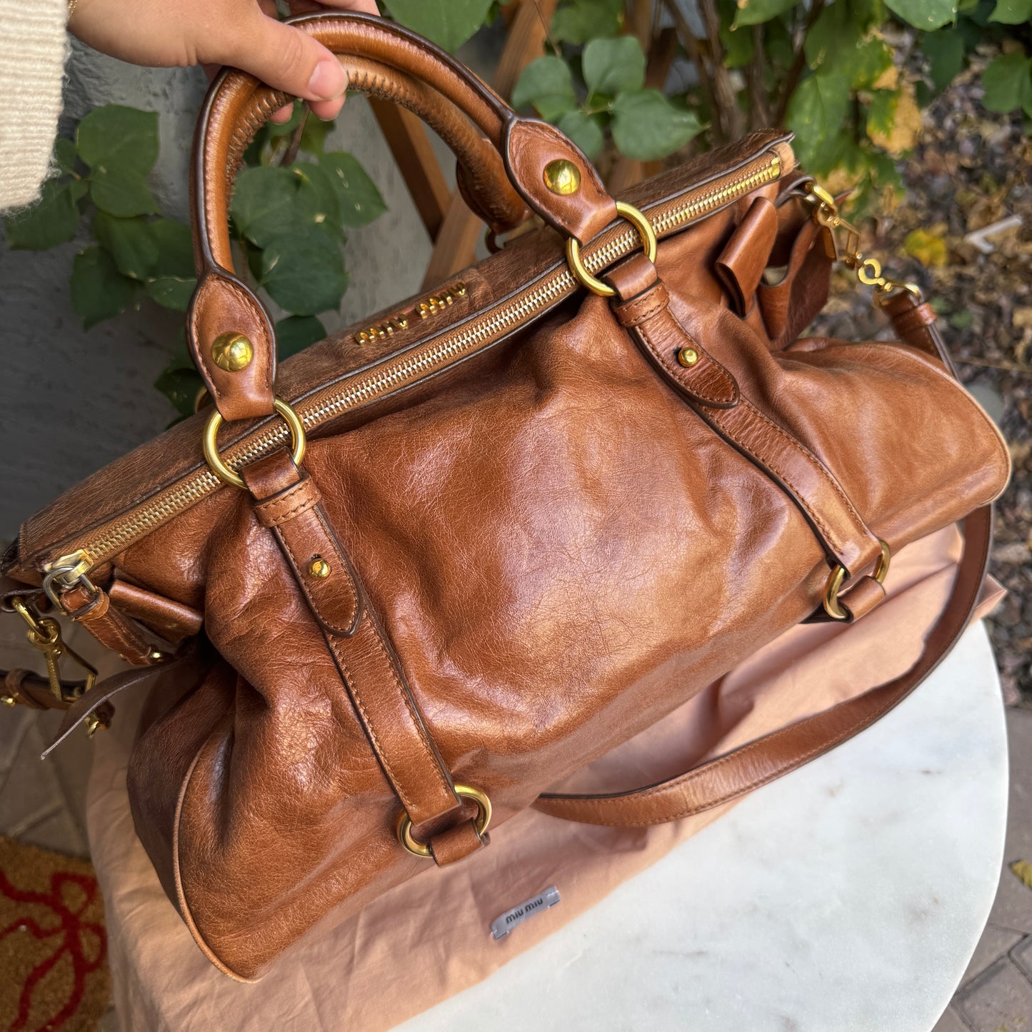 Miu Miu Vitello Lux Bow Leather Satchel