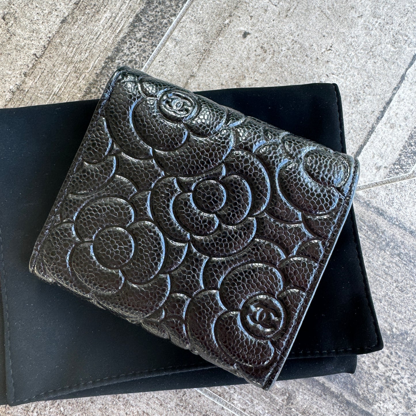 Chanel Camellia Caviar Leather Compact Wallet