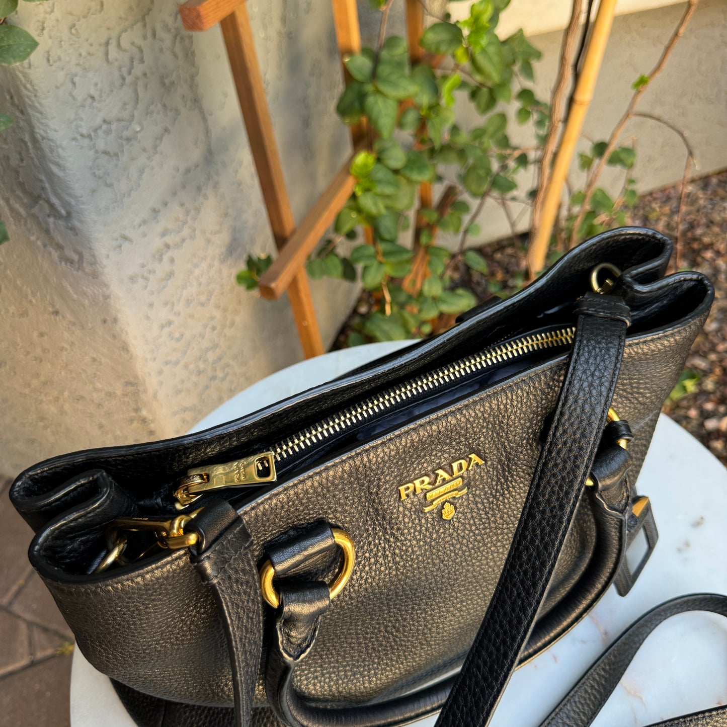 Prada Pebbled Leather Vitello Daino Crossbody