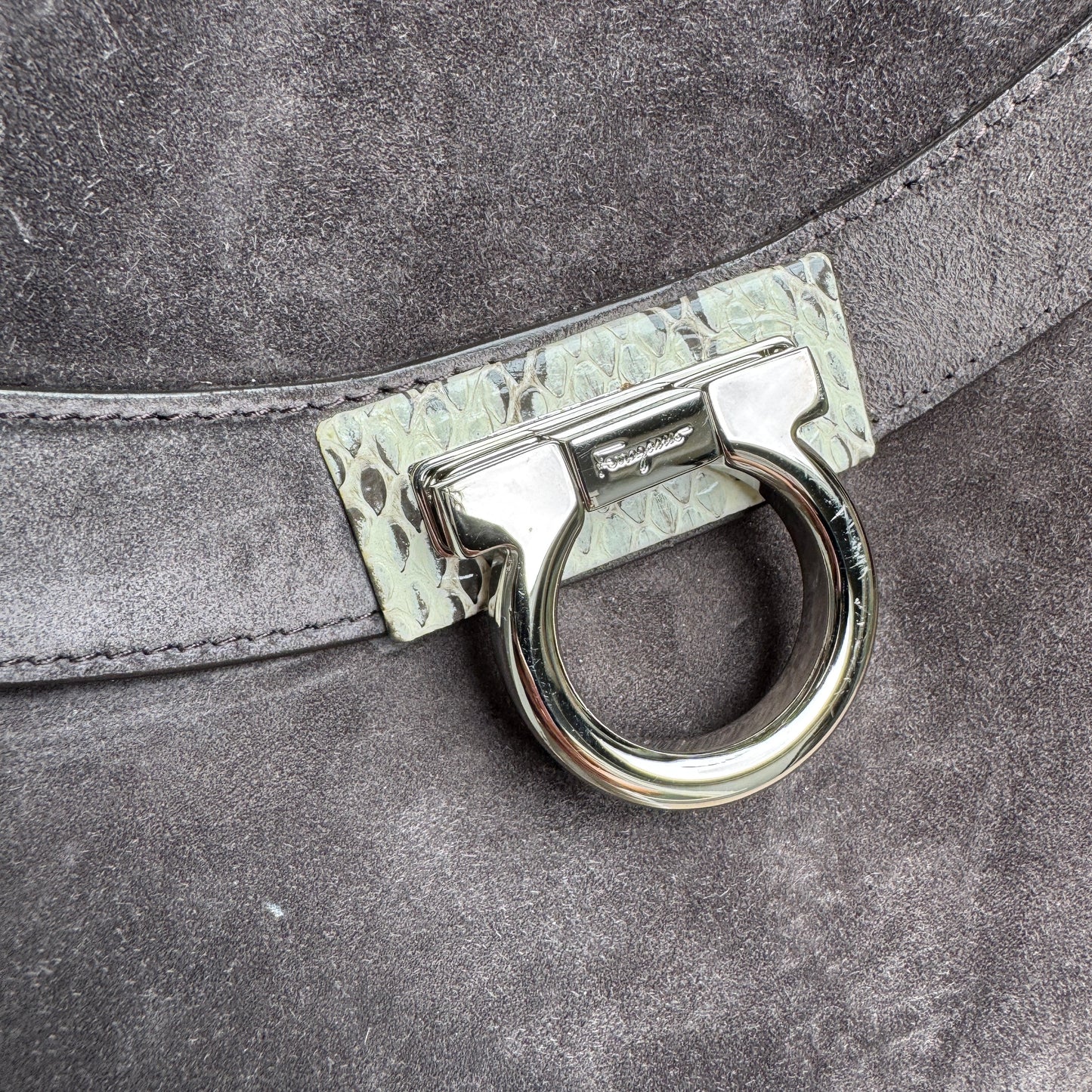 Ferragamo Suede and Python Shoulder Bag