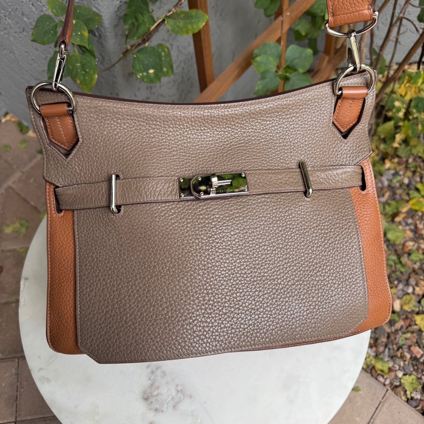 Hermès Jypsiere 34 Bicolor Pebbled Clemence Leather Crossbody