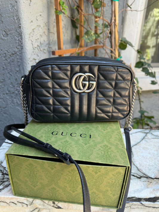 Gucci Calfskin Matelasse Aria Small GG Marmont Chain Shoulder Bag