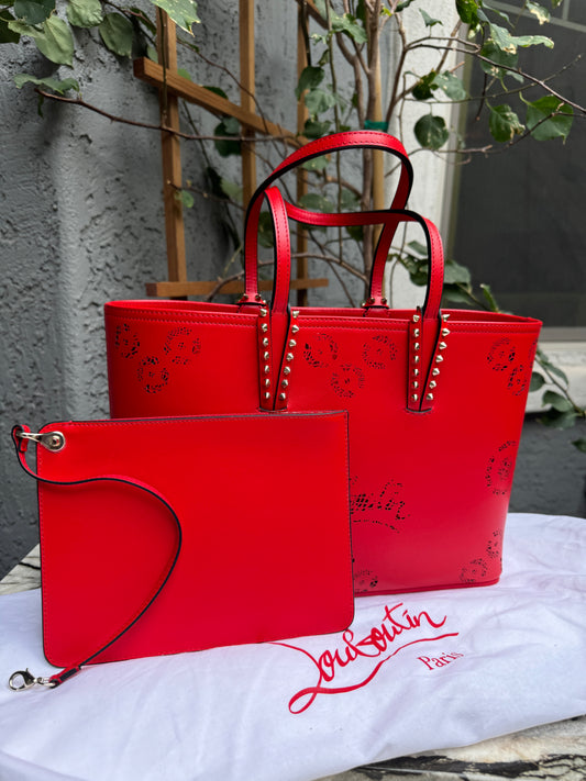 Christian Louboutin Calfskin Loubinthesky Perforated Small Cabata Tote