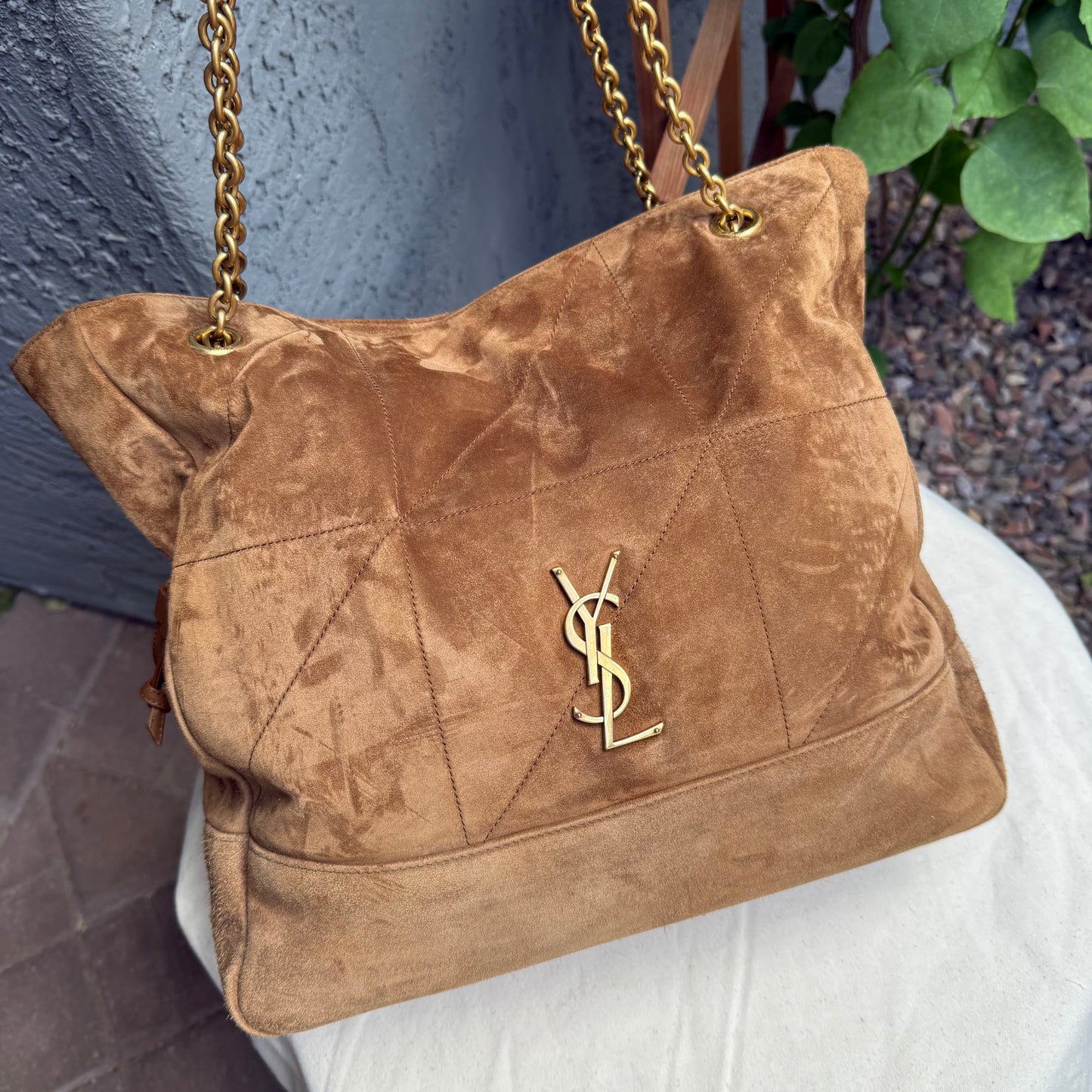 Saint Laurent Suede Leather Medium Jamie Shopping Bag with Pouch