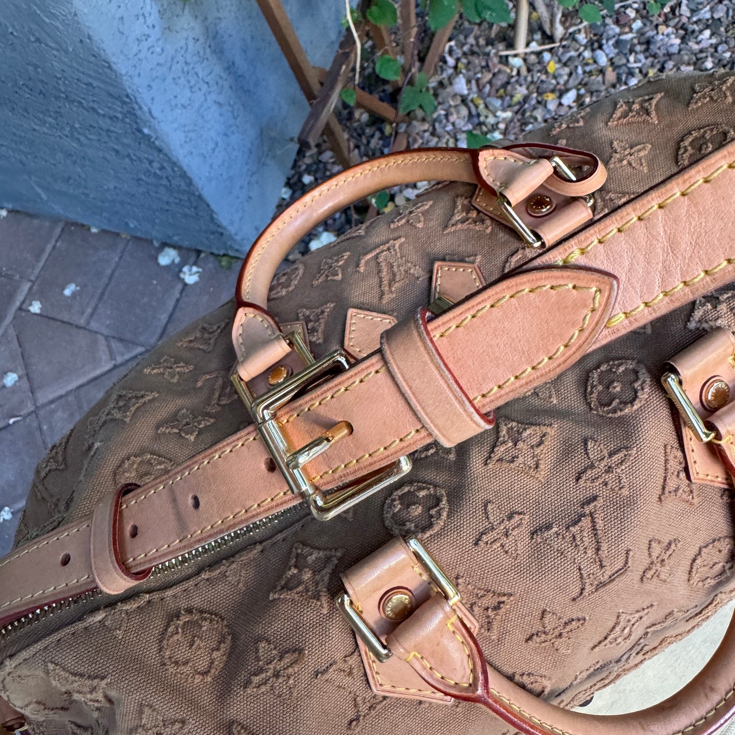 Louis Vuitton Monogram Stone Denim Speedy Bandouliere 35