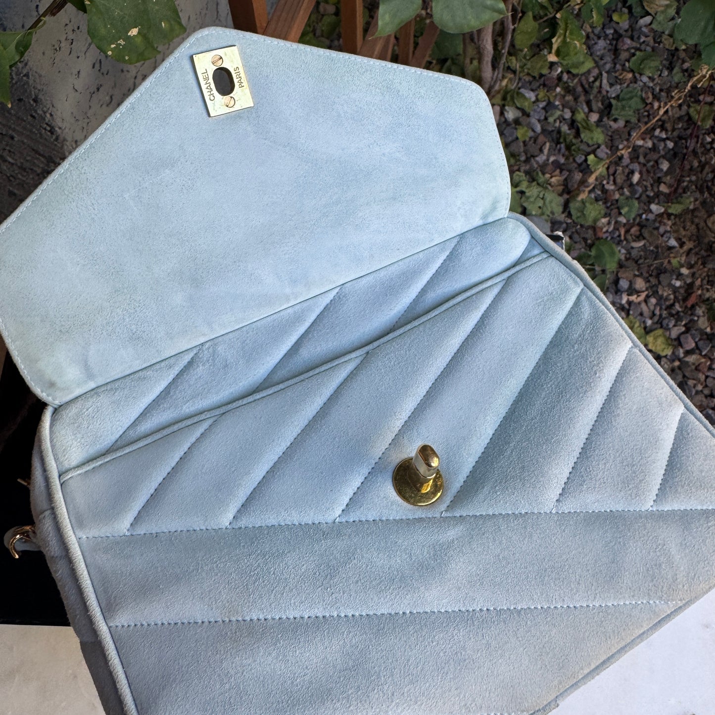 Chanel Vintage Suede Quilted Camera Shoulder Bag