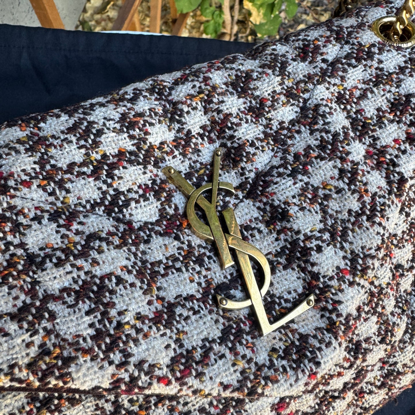 Saint Laurent Tweed Loulou Medium Monogram Puffer Shoulder Bag