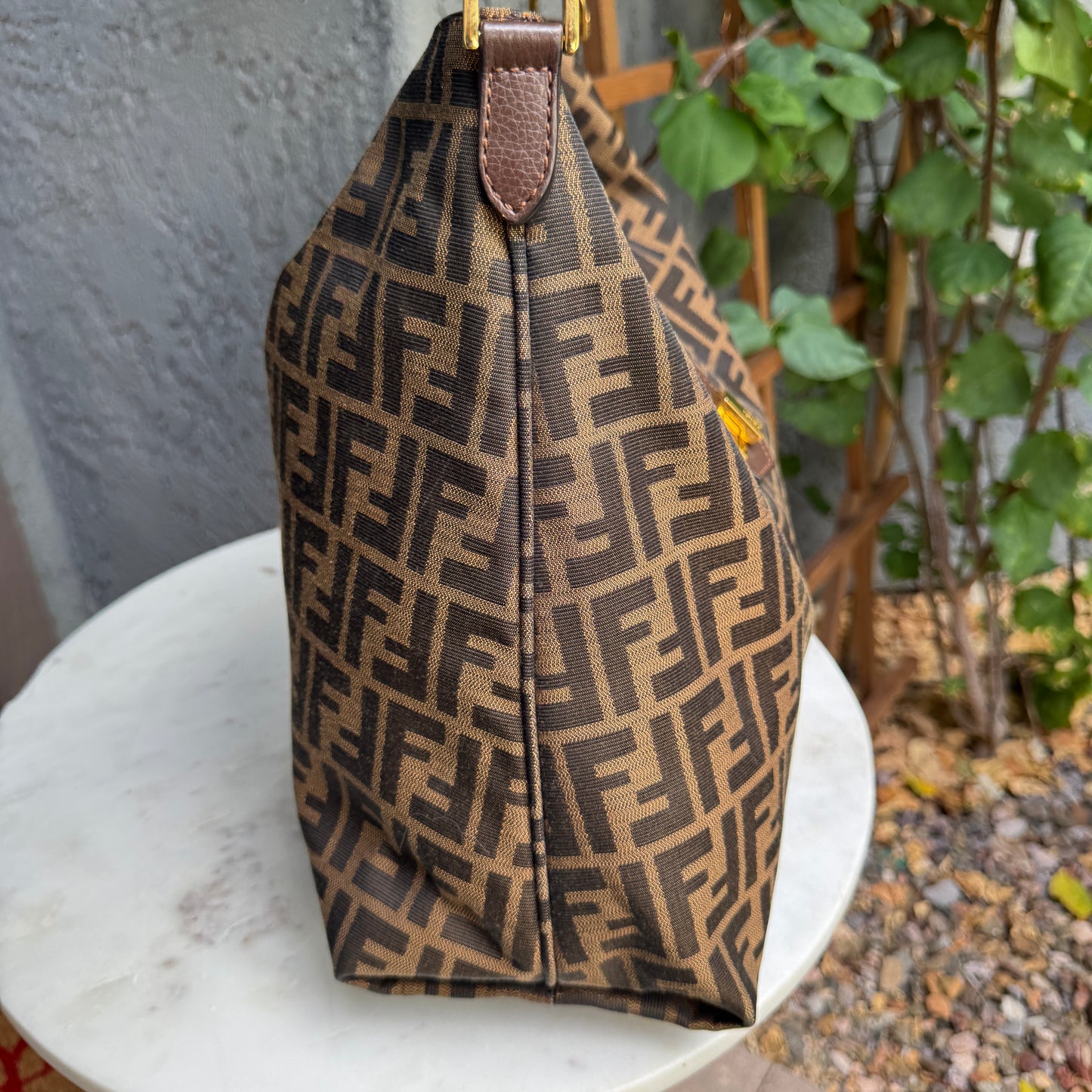 Fendi Turnlock Zucca Canvas Hobo Shoulder Bag