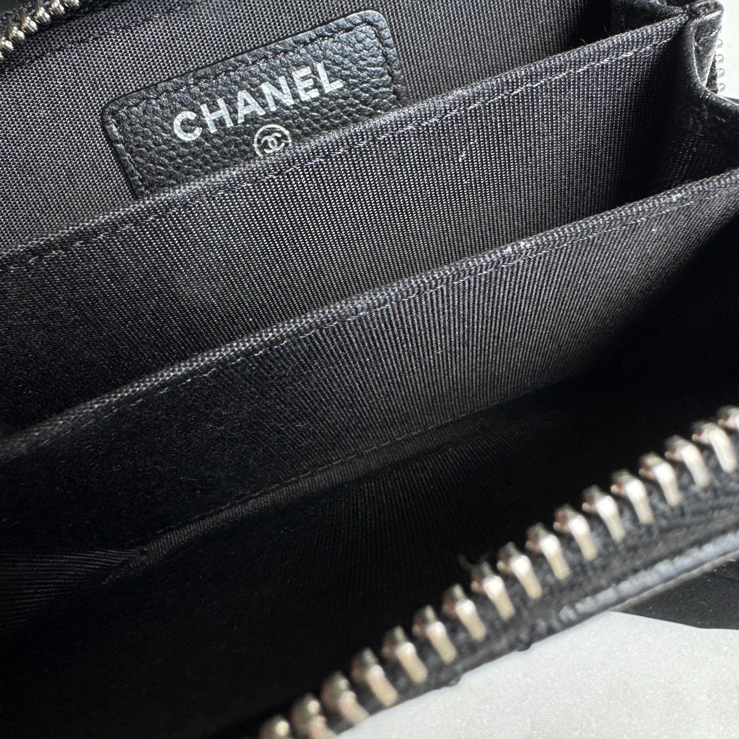 Chanel Caviar Diamond Quilted Leather Compact Zippy Wallet