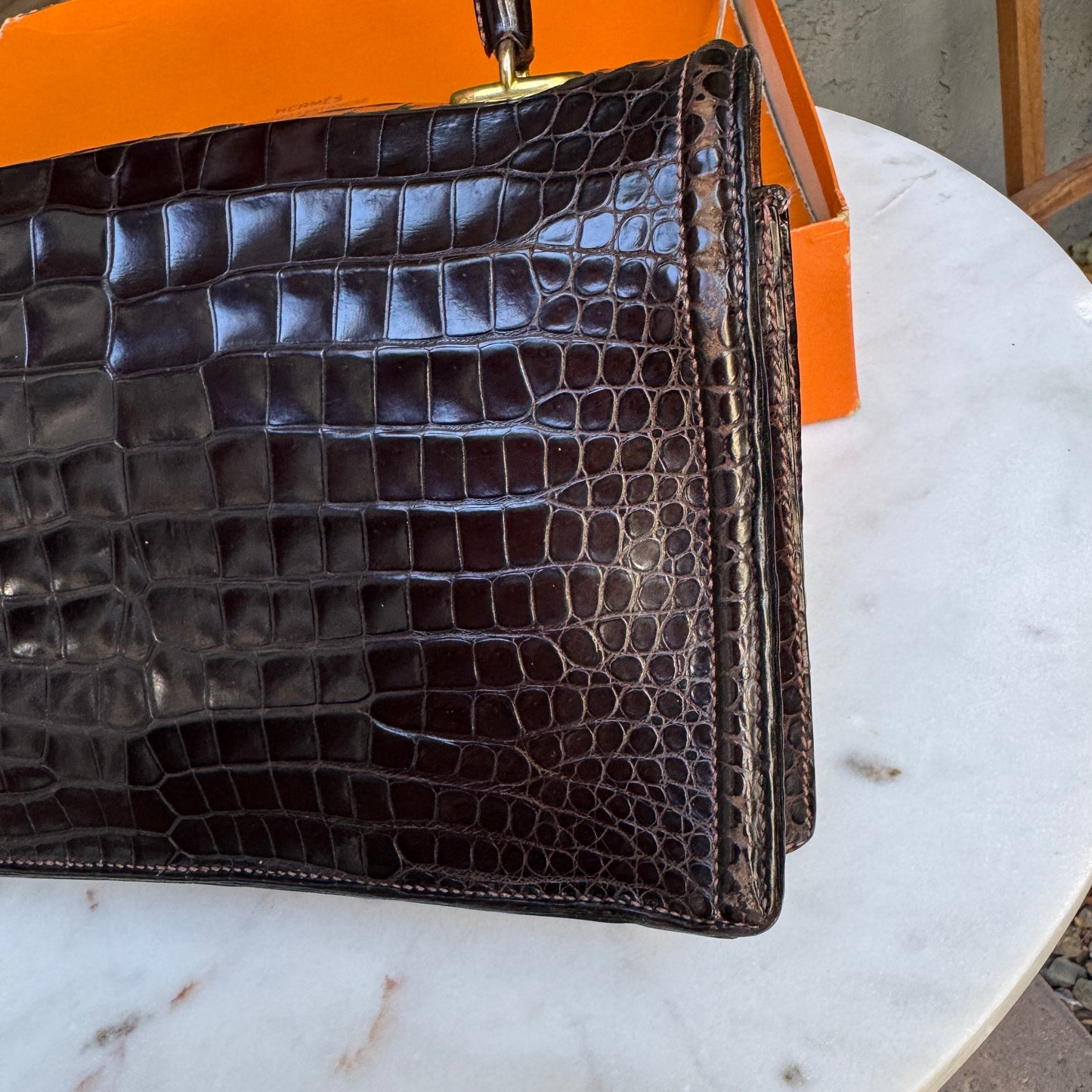 Hermès Vintage Shiny Crocodile Sac Chaine d'Ancre Top Handle Accordion Bag
