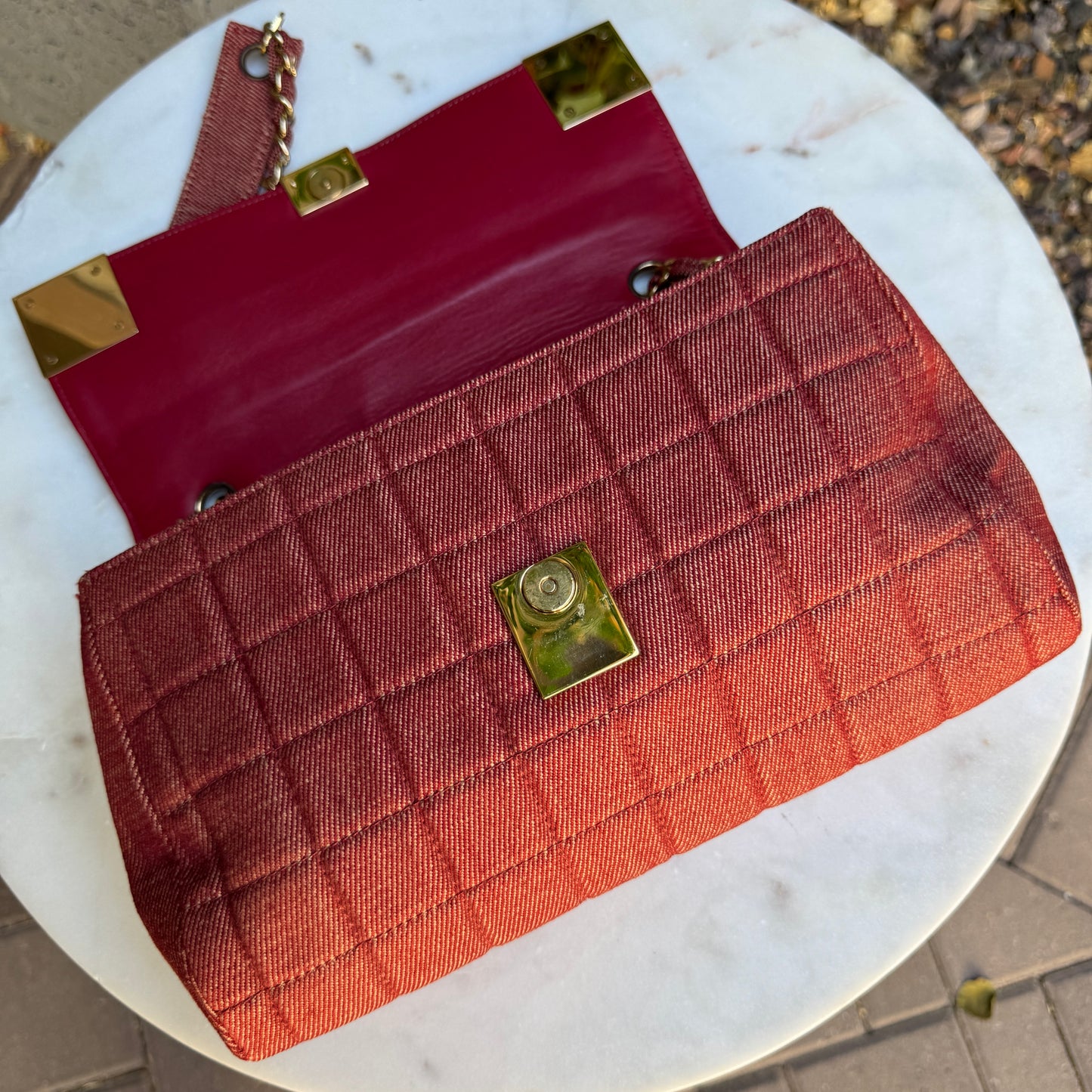 Chanel Vintage Denim Chocolate Bar Quilt Single Flap Shoulder Bag