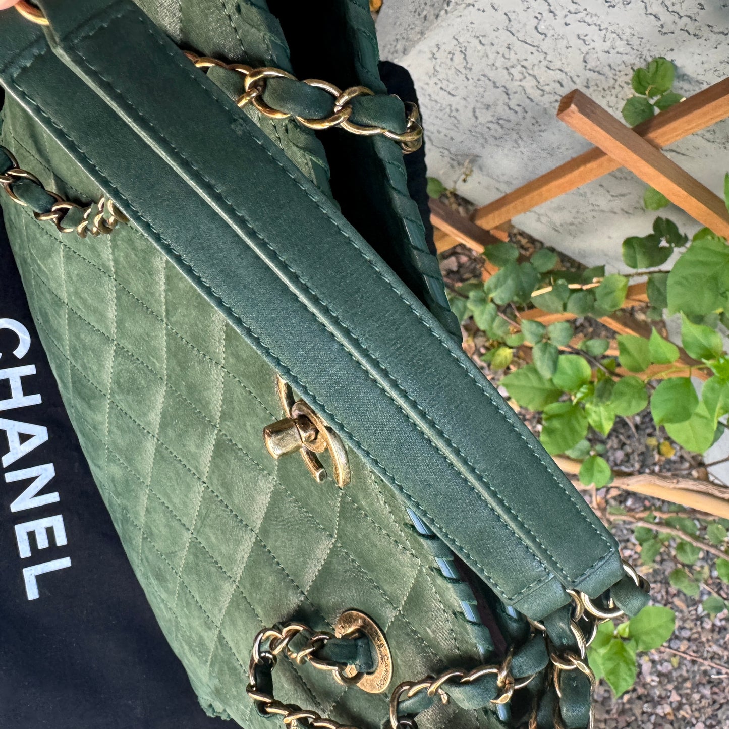 Chanel Nubuck Suede Quilted Whipstitch Happy Stitch Tote