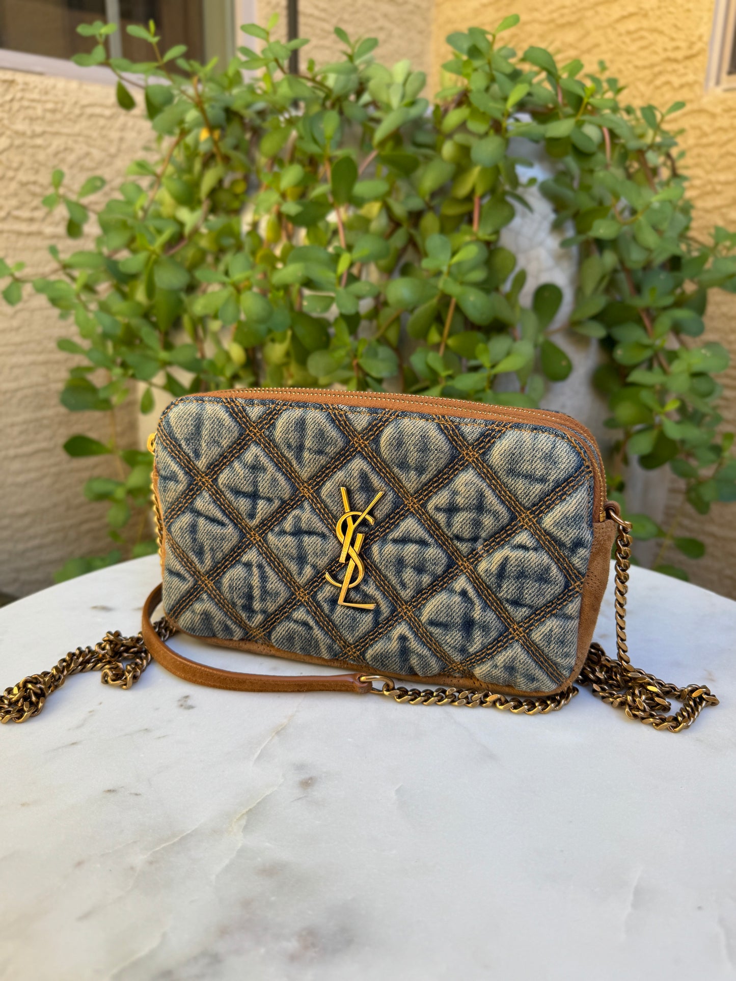 Saint Laurent Denim Becky Double-Zip Crossbody