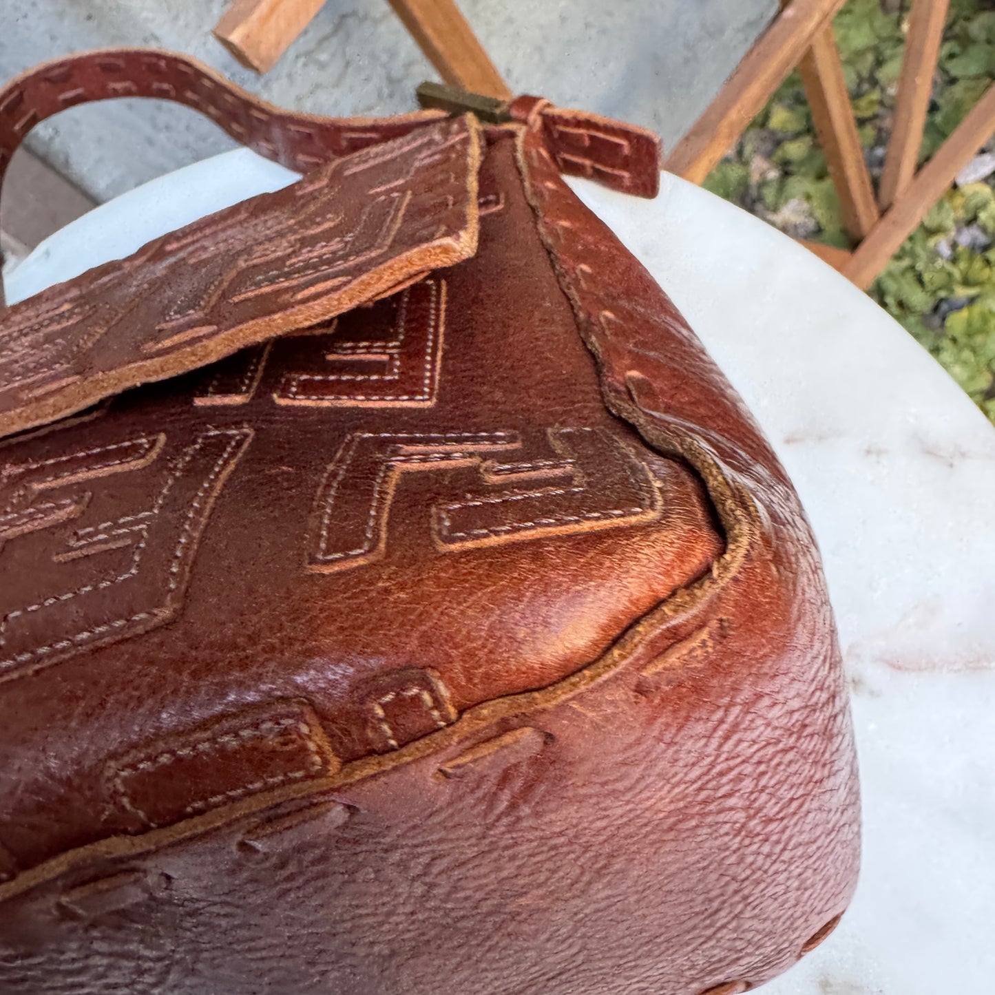 Fendi FF Leather Stitched Monogram Mamma Baguette