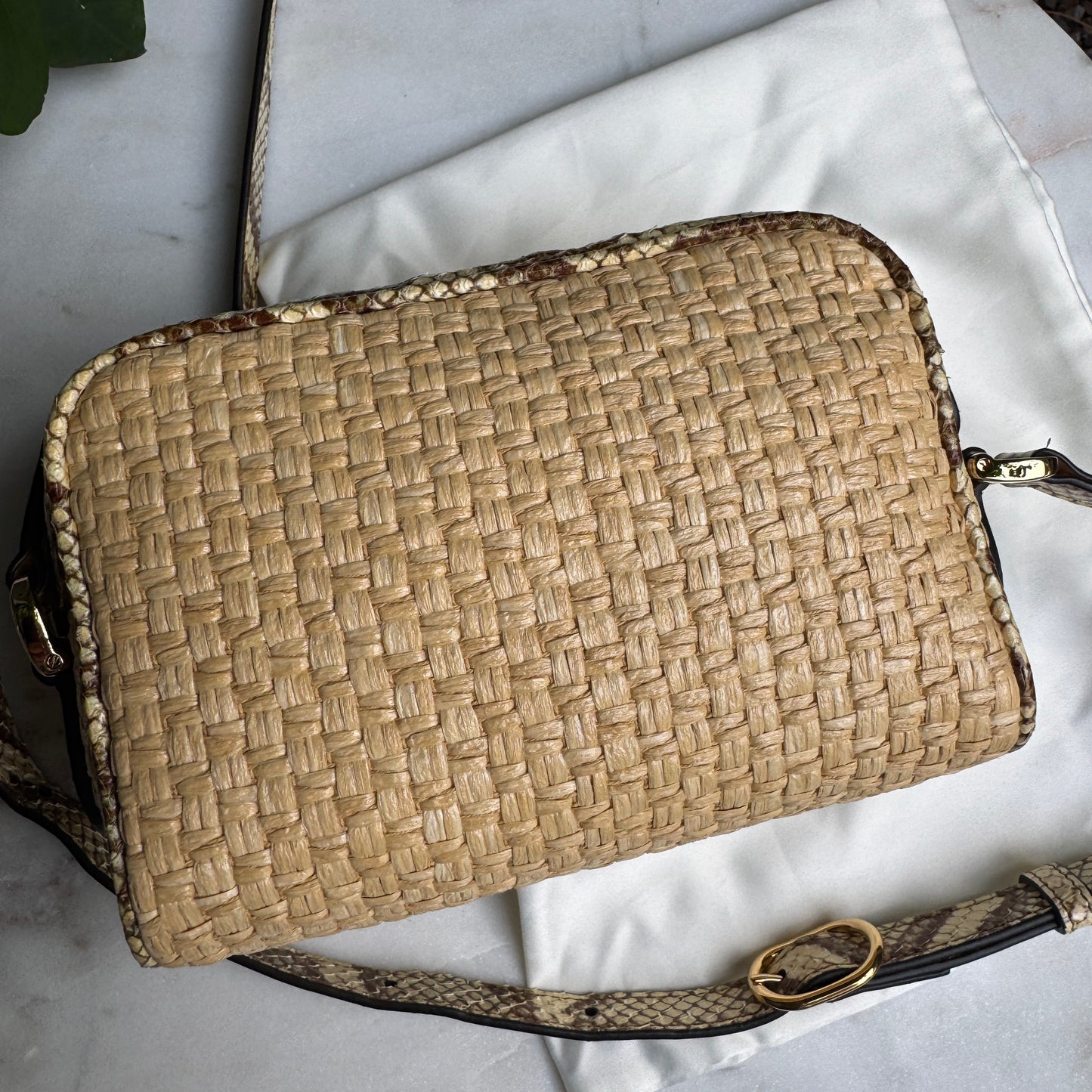 Gucci Ophidia Snakeskin Raffia Mini Crossbody