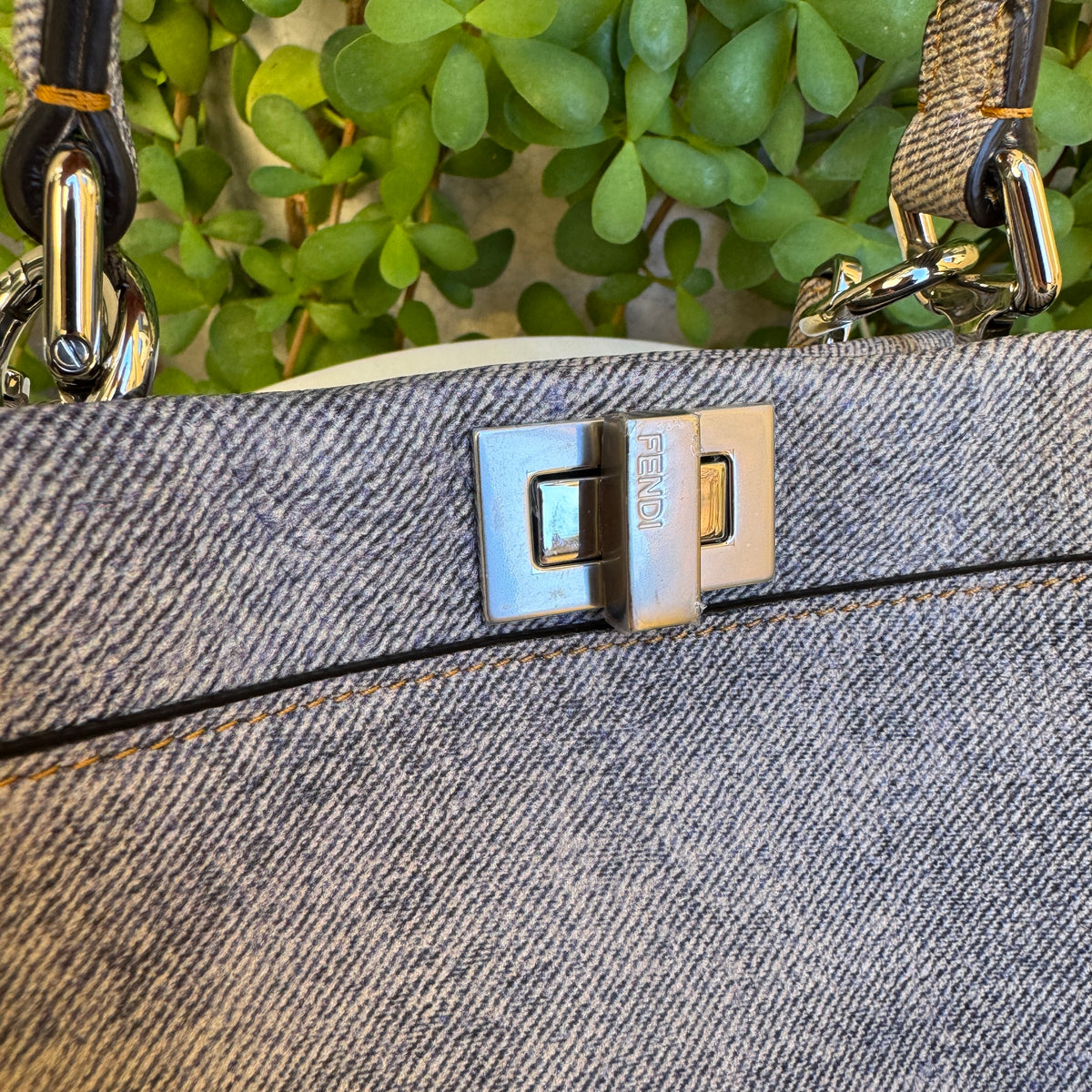 Fendi Denim Effect Leather Mini Peekaboo