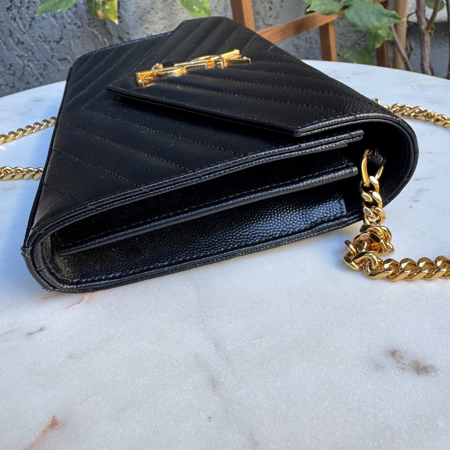 Saint Laurent Cassandre Matelassé Envelope Chain Wallet Crossbody