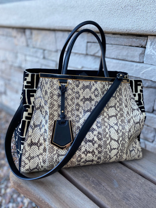 Fendi Python Velvet Zucca Trimmed Medium 2Jours Tote
