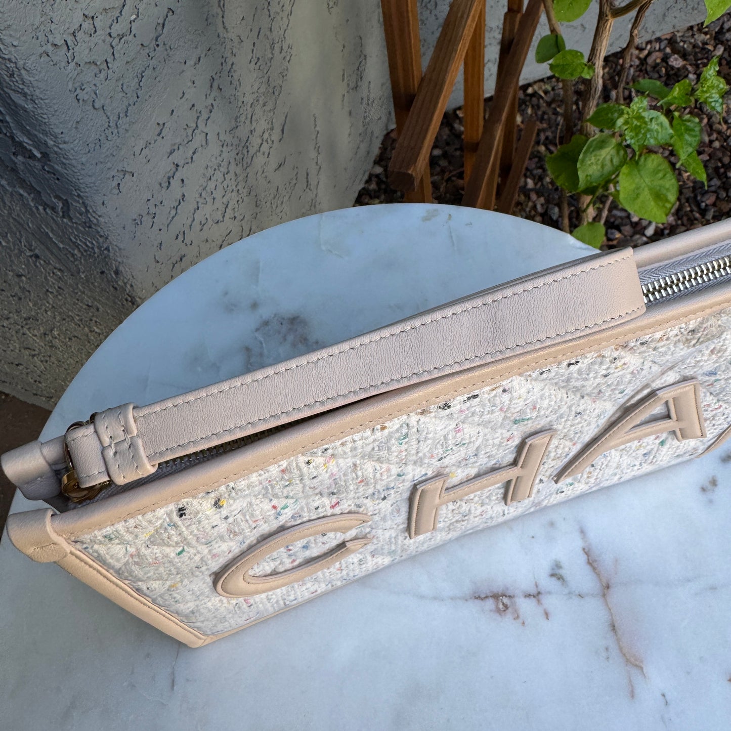 Chanel Tweed PVC Large Wristlet Clutch