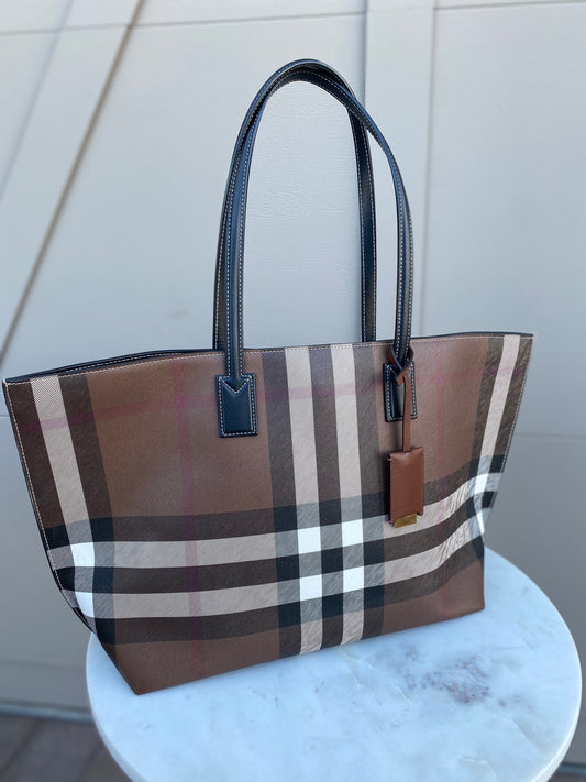 Burberry Dark Birch Brown Check and Leather Tote