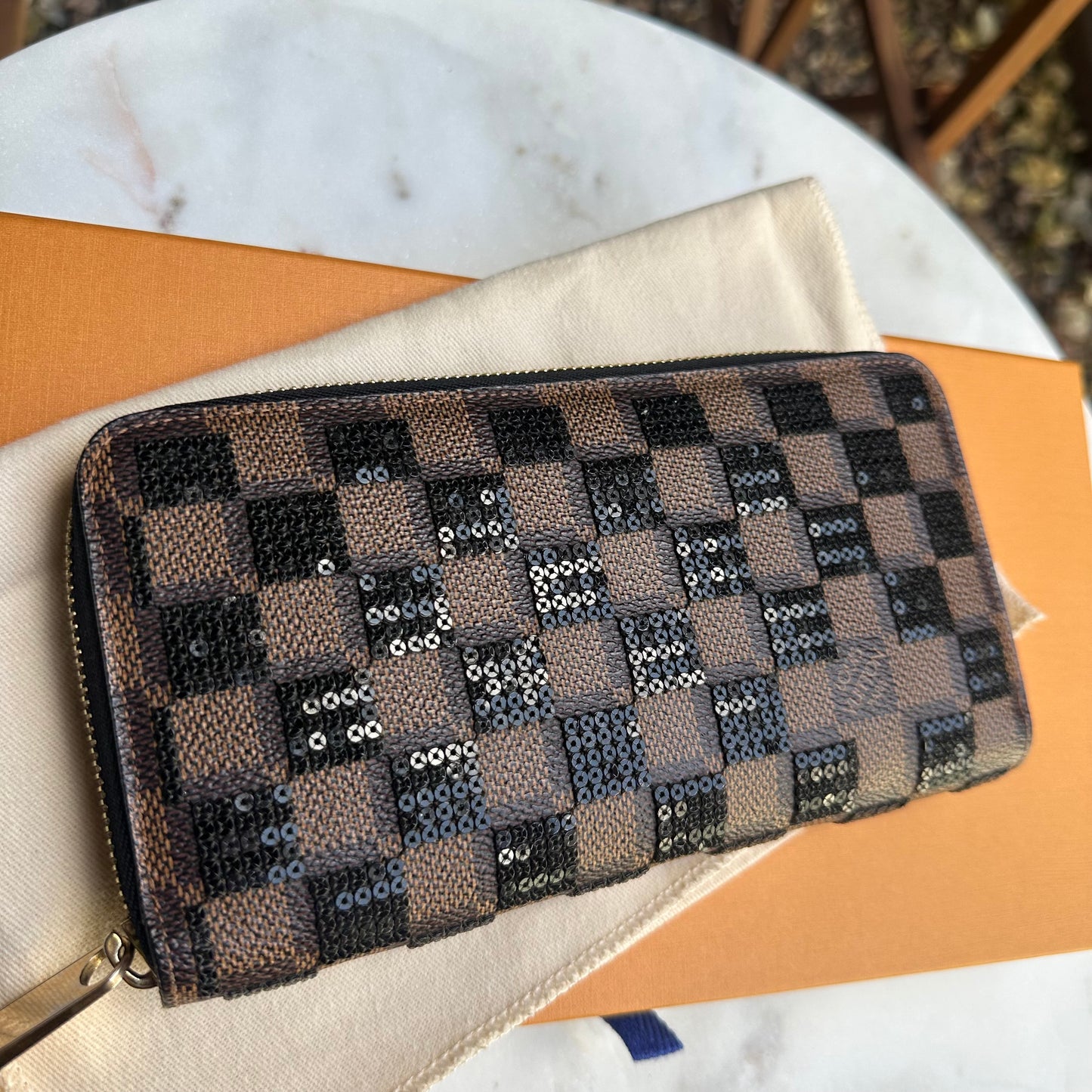 Louis Vuitton Damier Ebene Paillettes Zippy Wallet