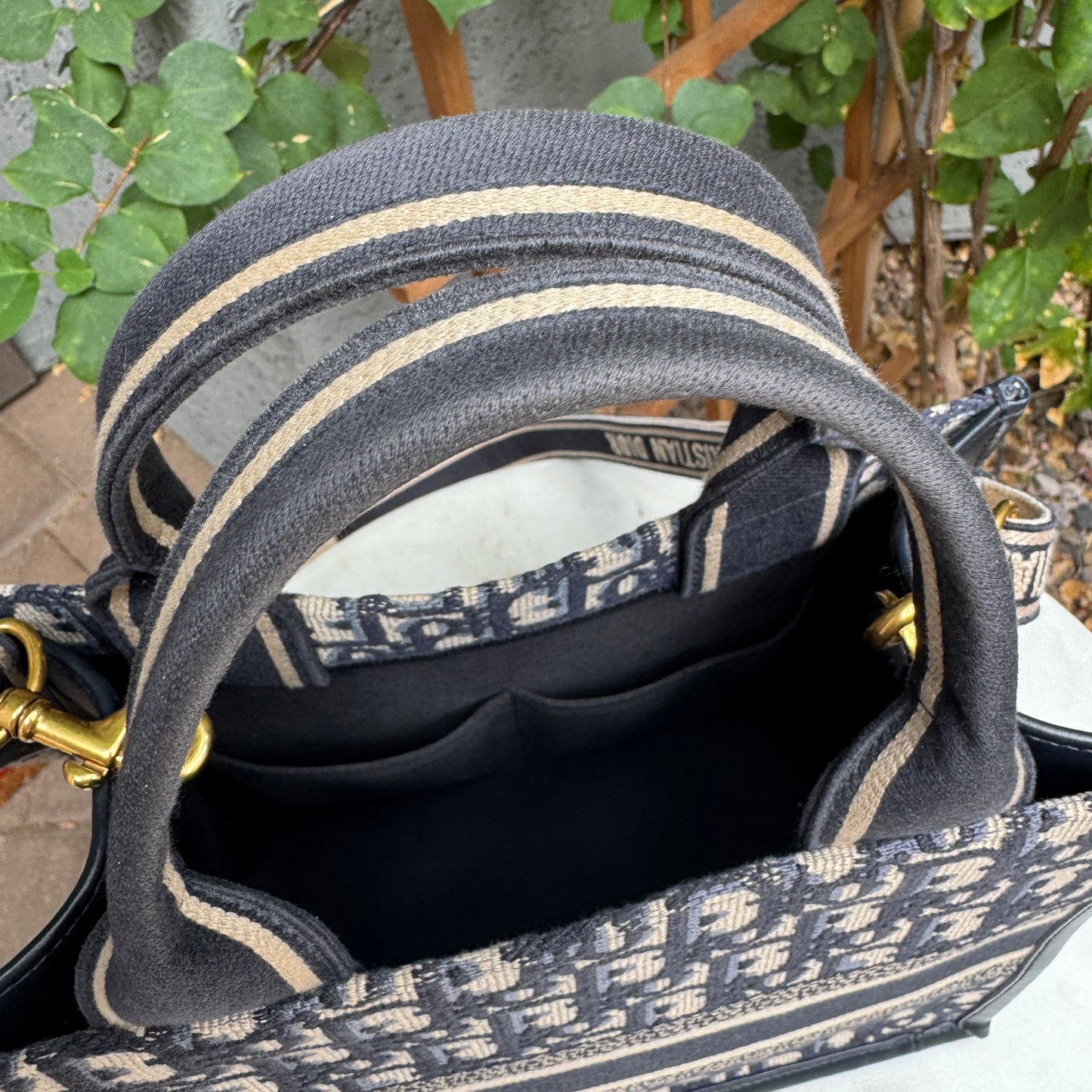 Christian Dior Oblique Embroidery and Calfskin Small Book Tote