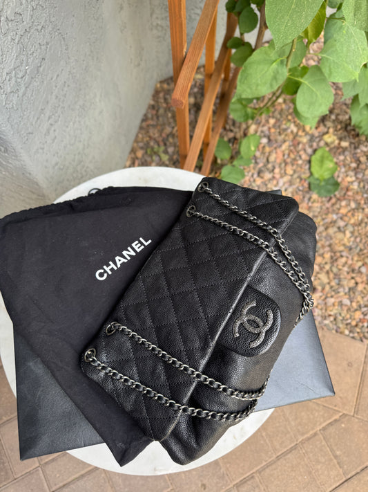 Chanel Shiny Caviar Quilted Elastic Flap Shoulder Bag
