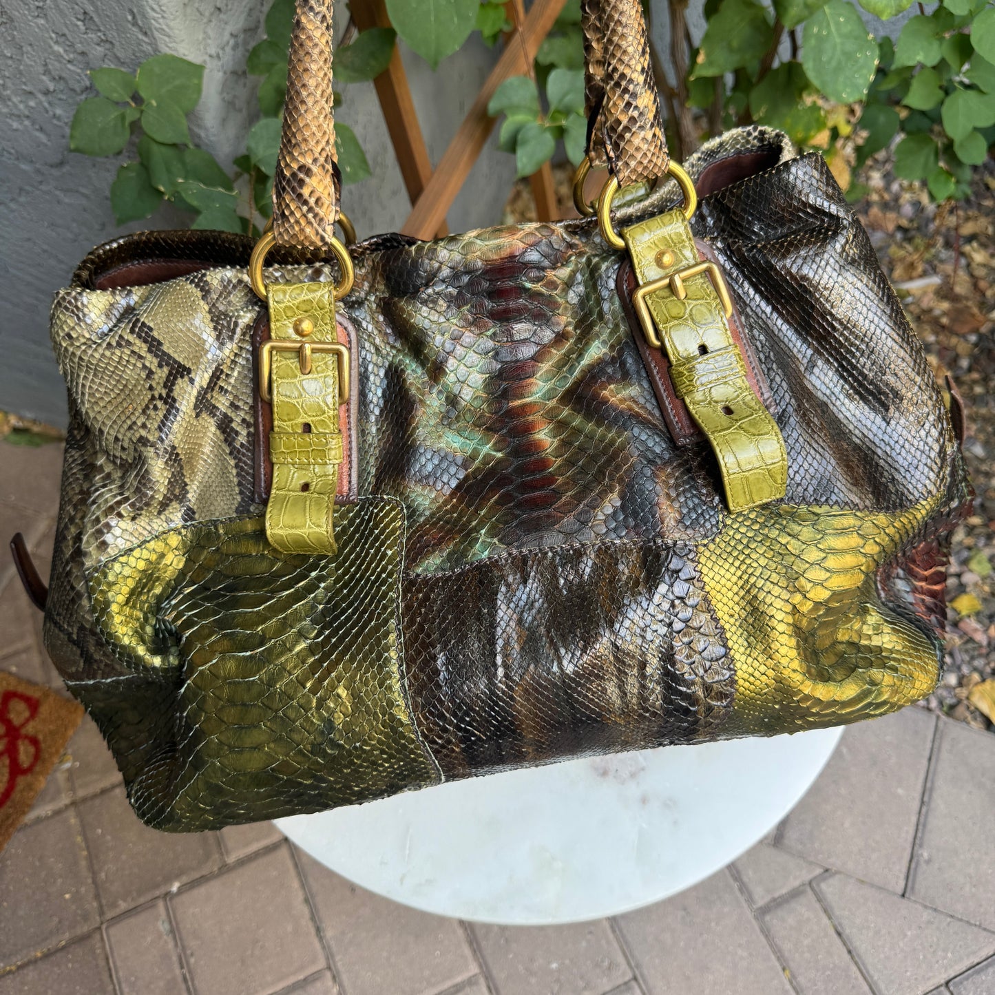 Prada Coccodrillo & Vitello Trimmed Pitone Patch Tote