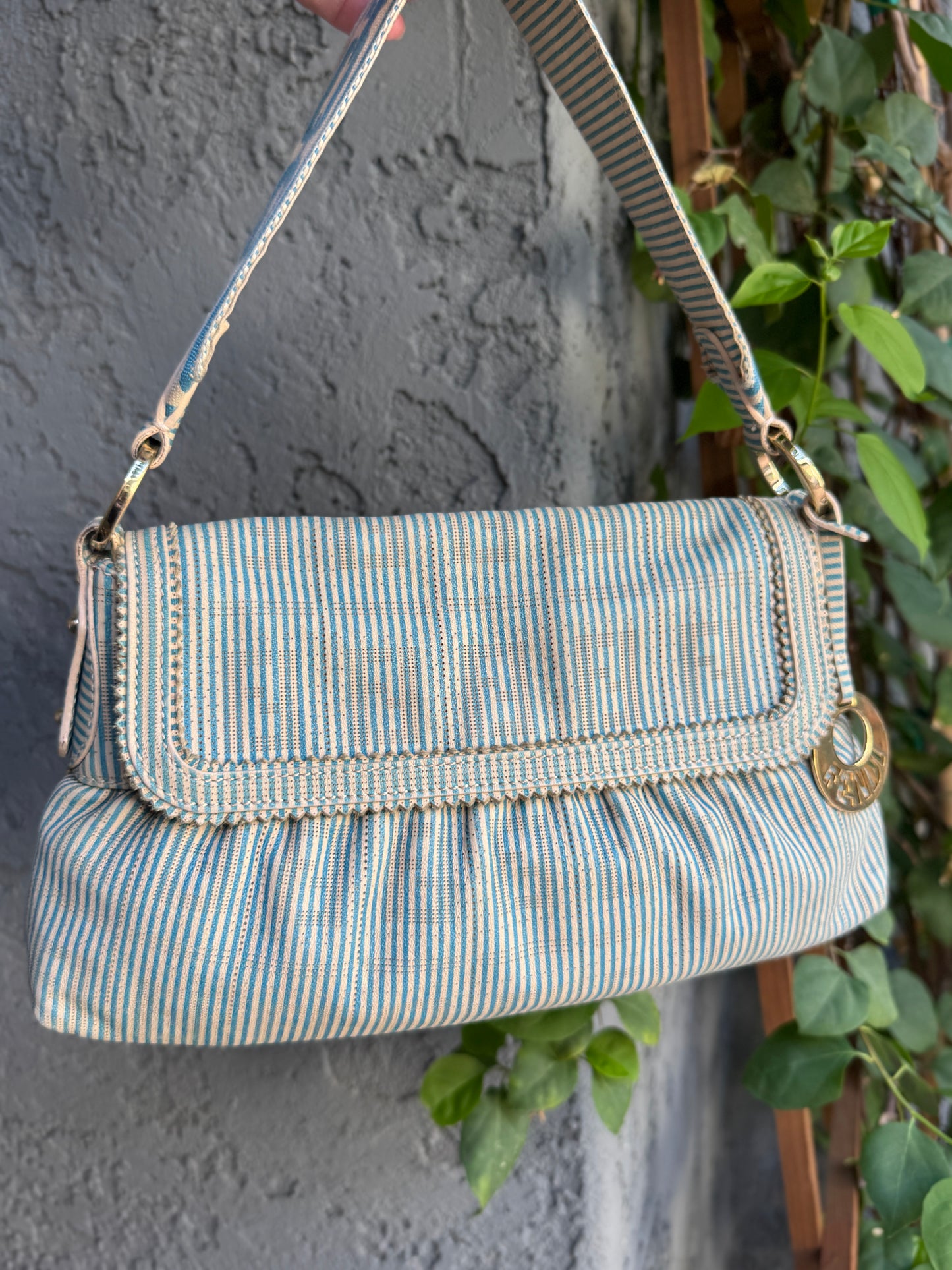 Fendi Vintage Striped Pequin Leather Chef Shoulder Bag