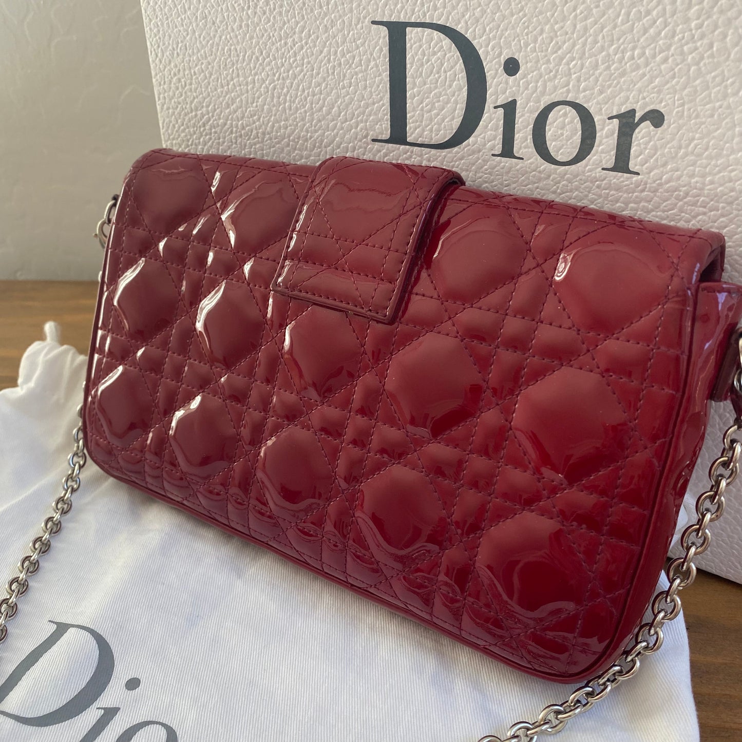 Dior Patent Leather Cannage Miss Dior Wallet on Chain Crossbody