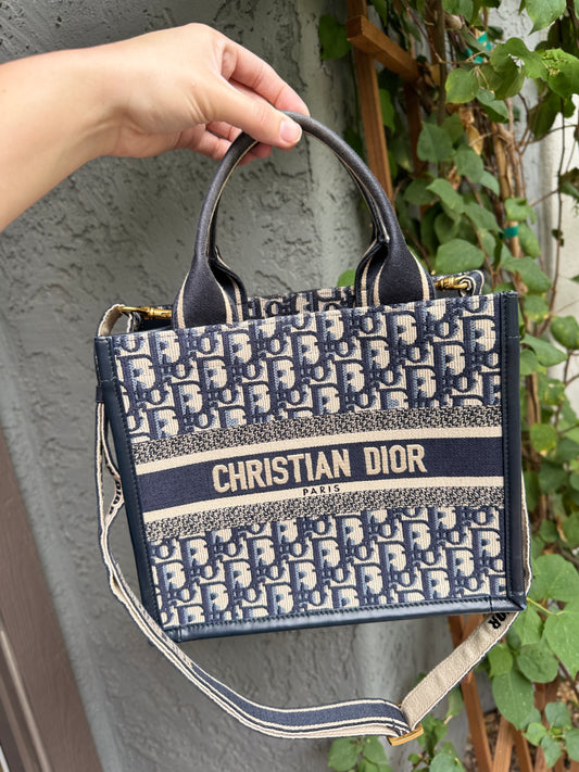 Christian Dior Oblique Embroidery and Calfskin Small Book Tote