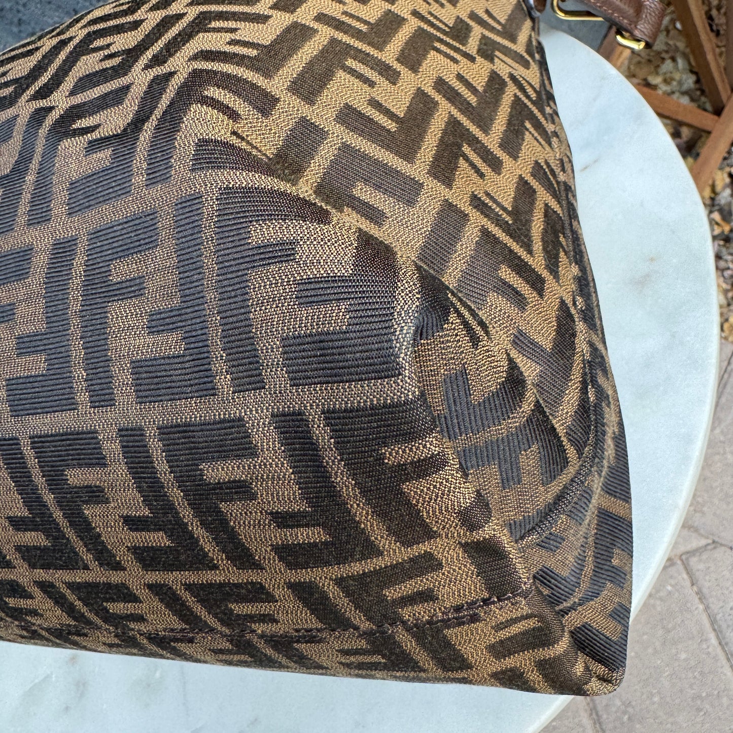 Fendi Turnlock Zucca Canvas Hobo Shoulder Bag