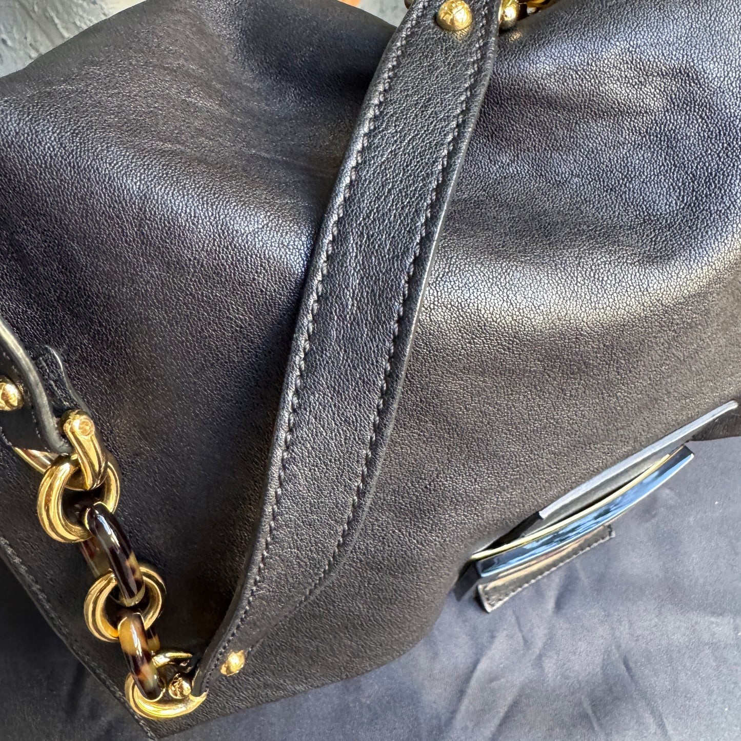 Fendi Lambskin Leather Tortoise Mamma Baguette