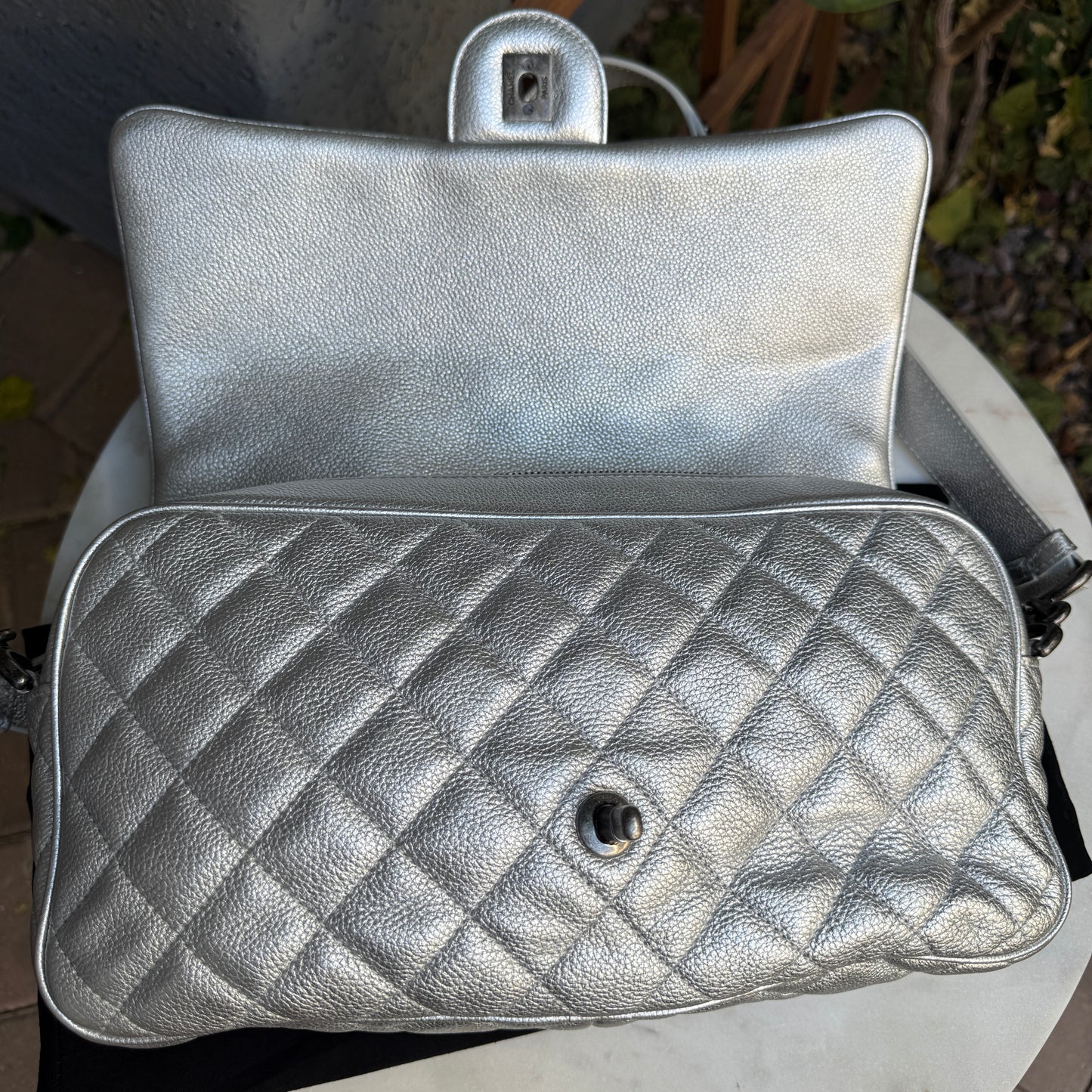 Chanel Silver Quilted Leather Airline Casual Rock Easy Flap Shoulder Bag