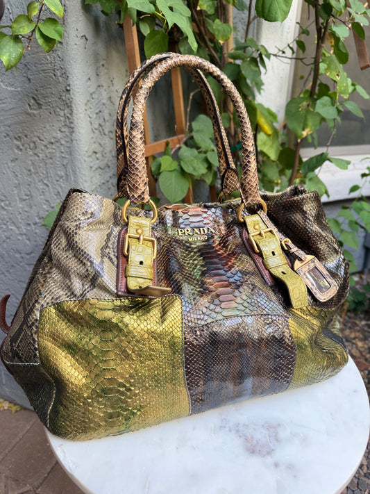 Prada Coccodrillo & Vitello Trimmed Pitone Patch Tote