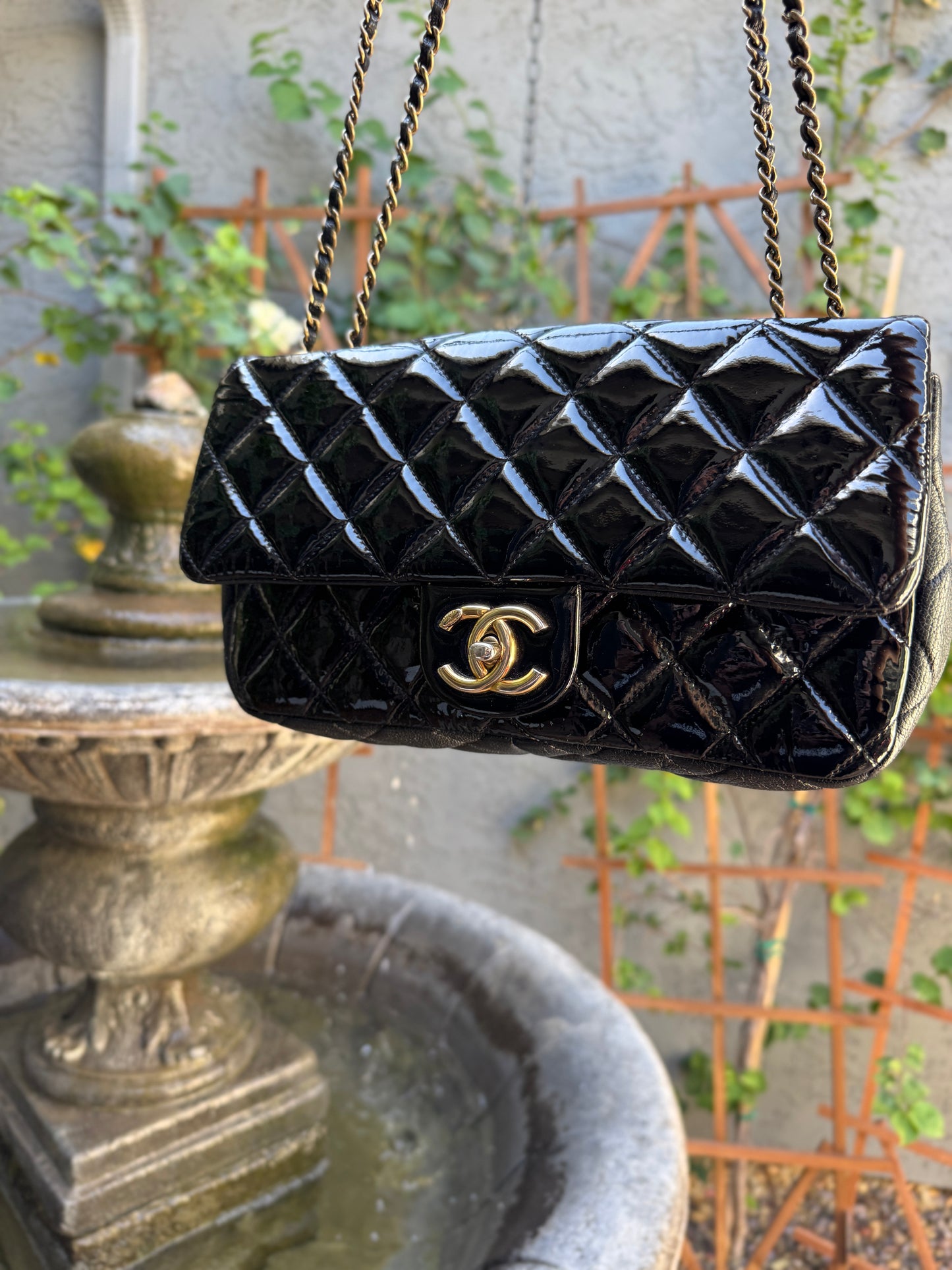 Chanel Quilted Patent Leather Medium Eyelet Single Flap Crossbody