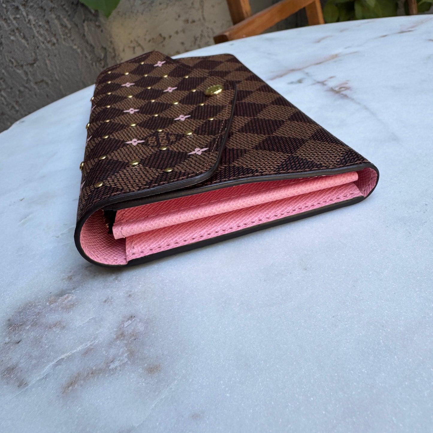 Louis Vuitton Limited Edition Studded Damier Ebene Sarah Wallet