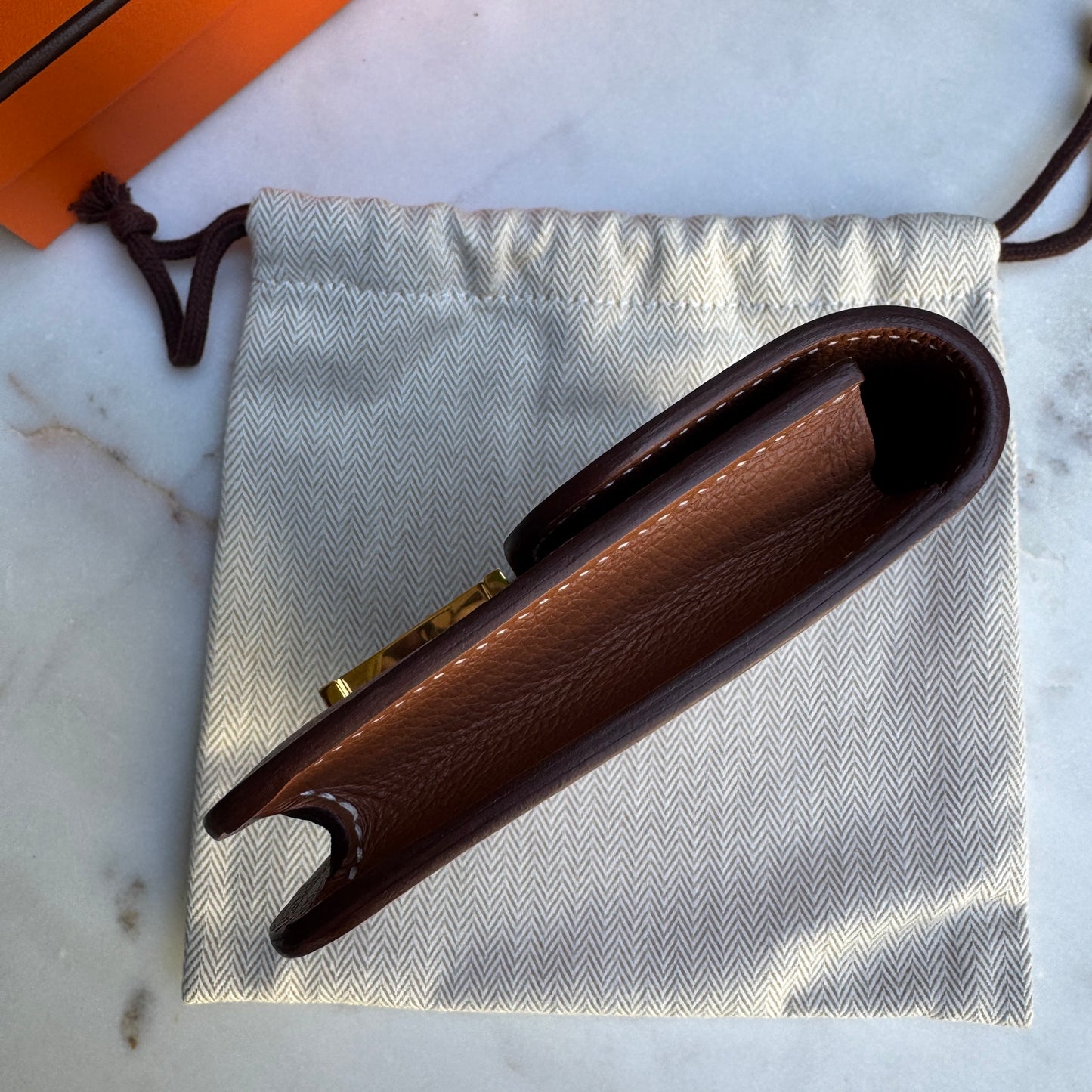 Hermès Gold Evercolor Leather Constance Slim Belt Bag Wallet