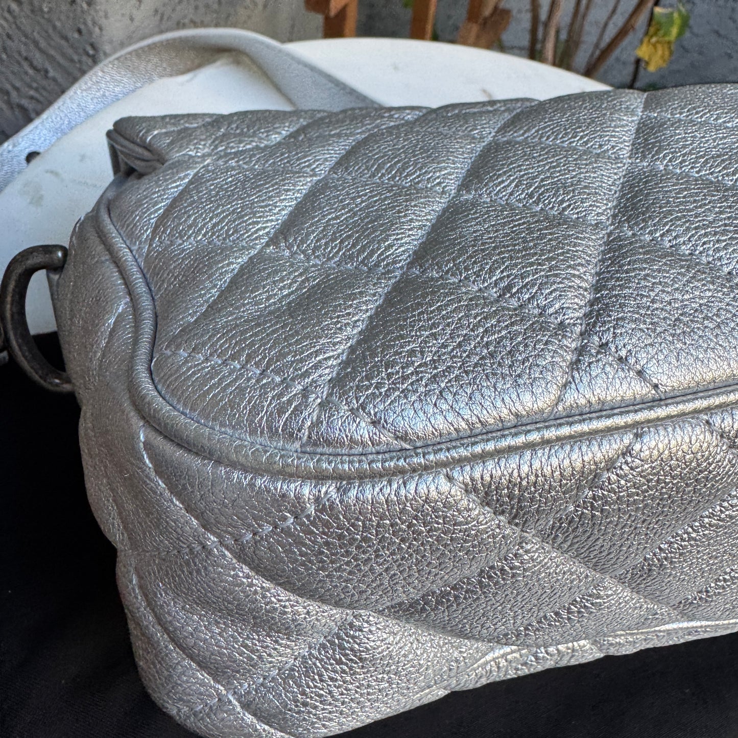 Chanel Silver Quilted Leather Airline Casual Rock Easy Flap Shoulder Bag