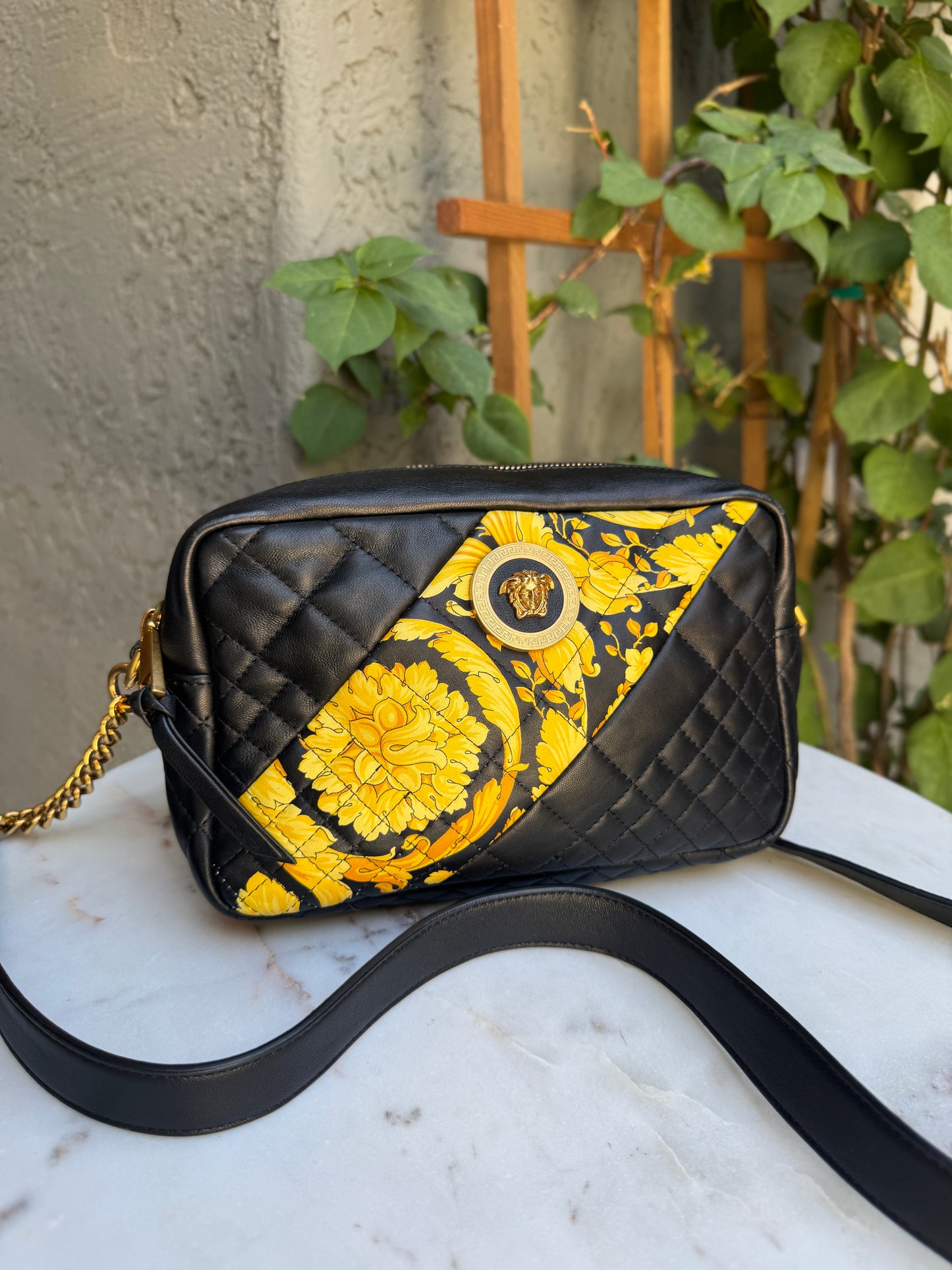 Versace Baroque Icon Quilted Leather Camera Crossbody Bag