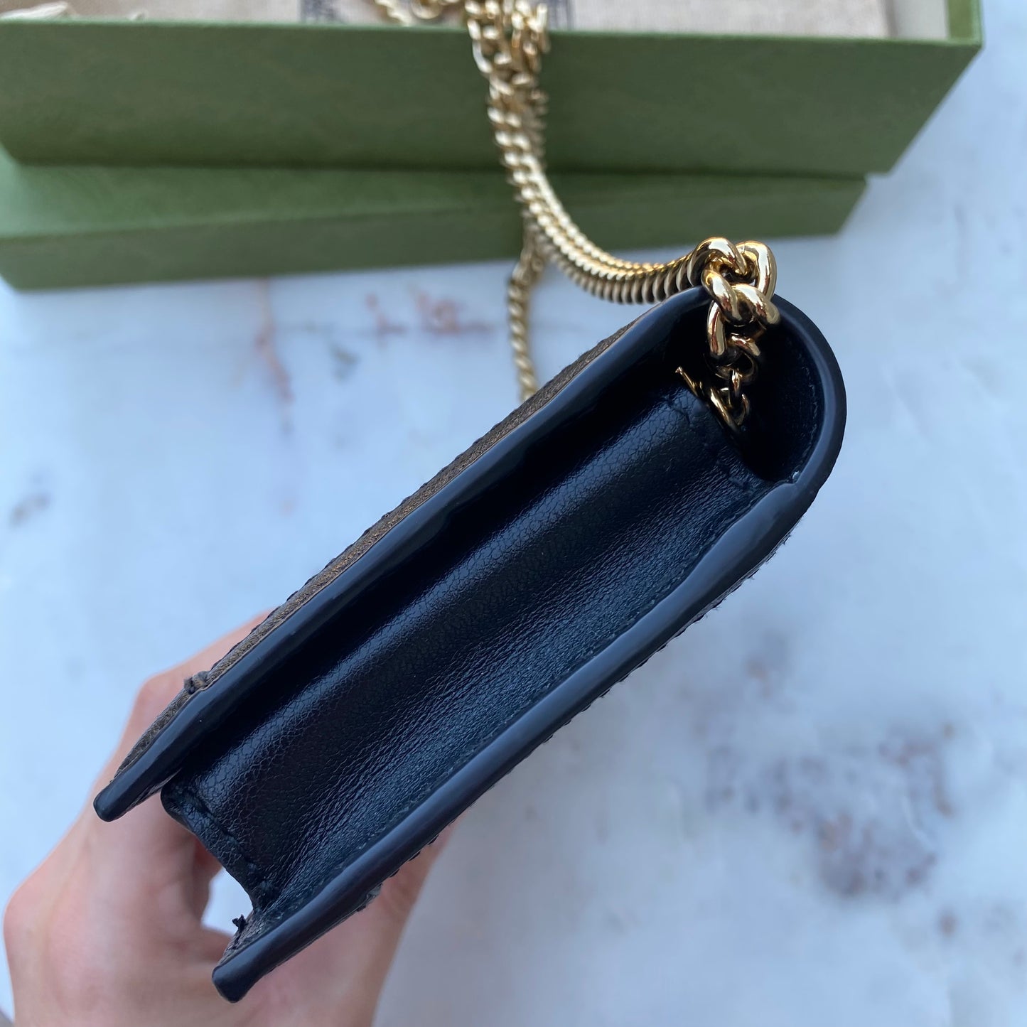 Gucci Full Flap Wallet on Chain GG Embossed Leather Crossbody